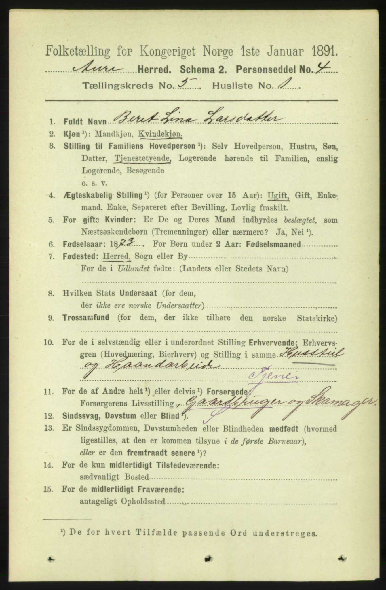 RA, 1891 census for 1569 Aure, 1891, p. 2712