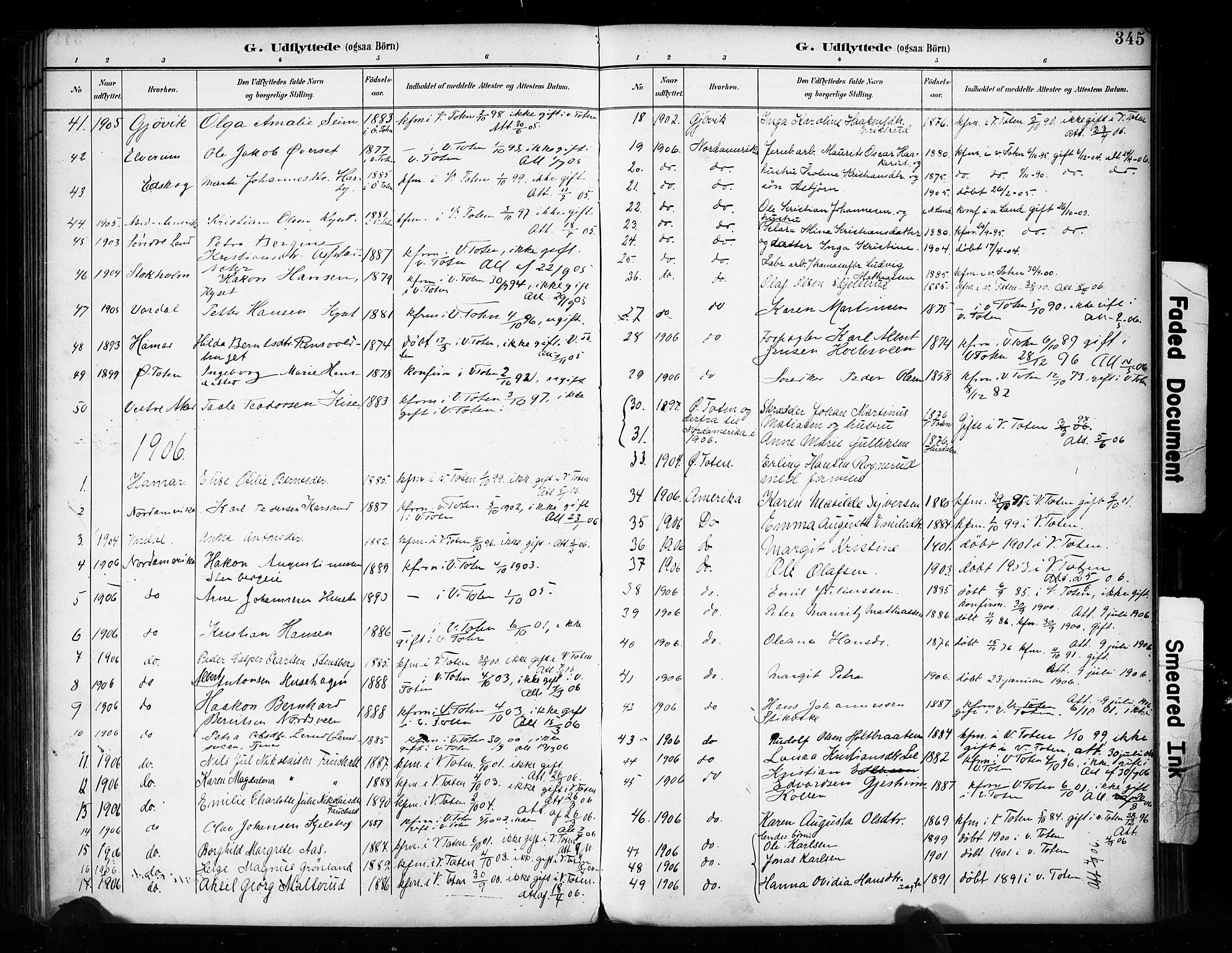 Vestre Toten prestekontor, AV/SAH-PREST-108/H/Ha/Haa/L0011: Parish register (official) no. 11, 1895-1906, p. 345