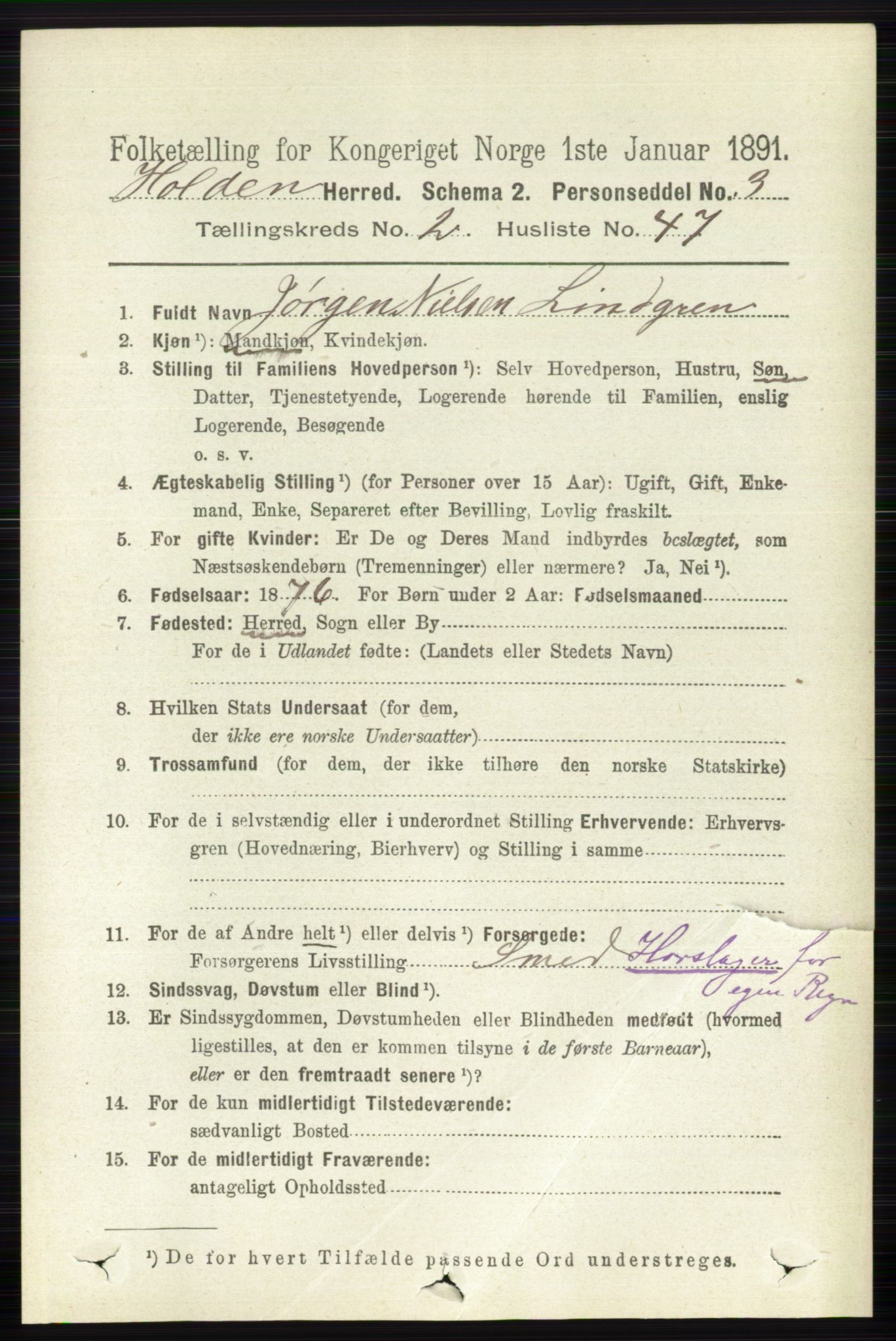 RA, 1891 census for 0819 Holla, 1891, p. 1105