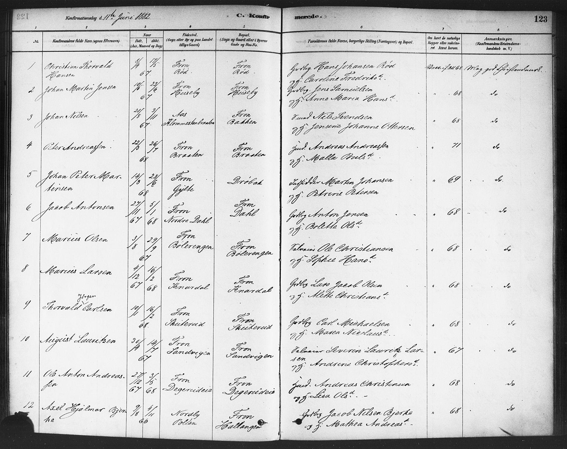 Drøbak prestekontor Kirkebøker, AV/SAO-A-10142a/F/Fc/L0002: Parish register (official) no. III 2, 1878-1891, p. 123