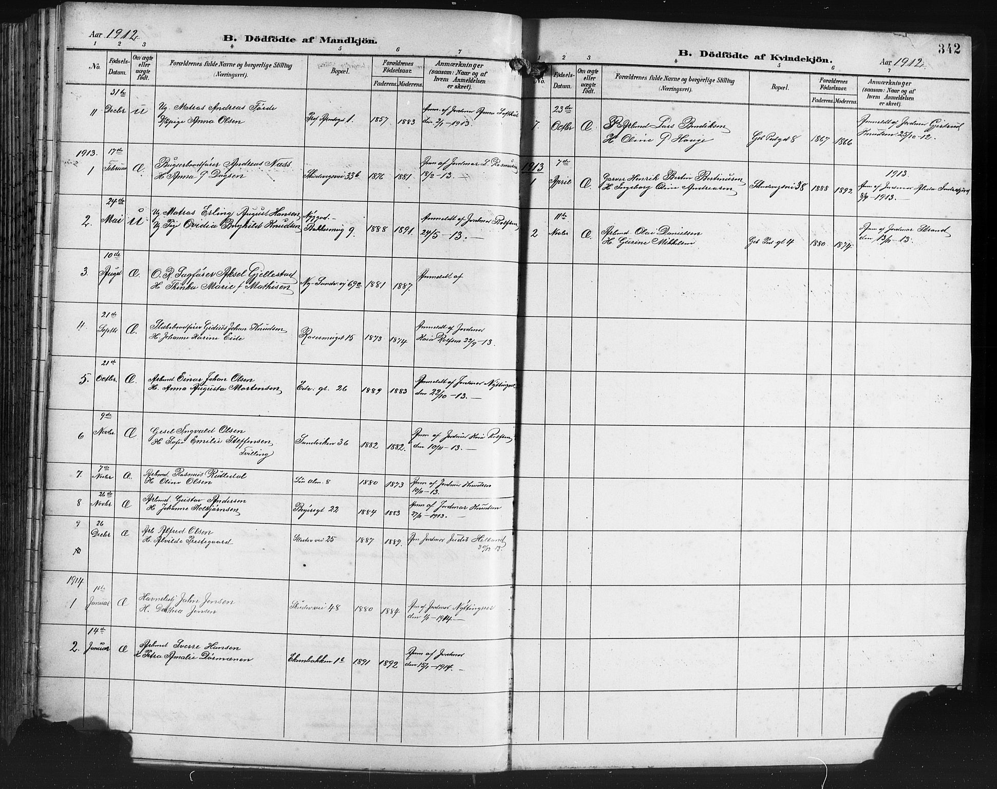 Sandviken Sokneprestembete, SAB/A-77601/H/Hb/L0004: Parish register (copy) no. B 1, 1901-1914, p. 342