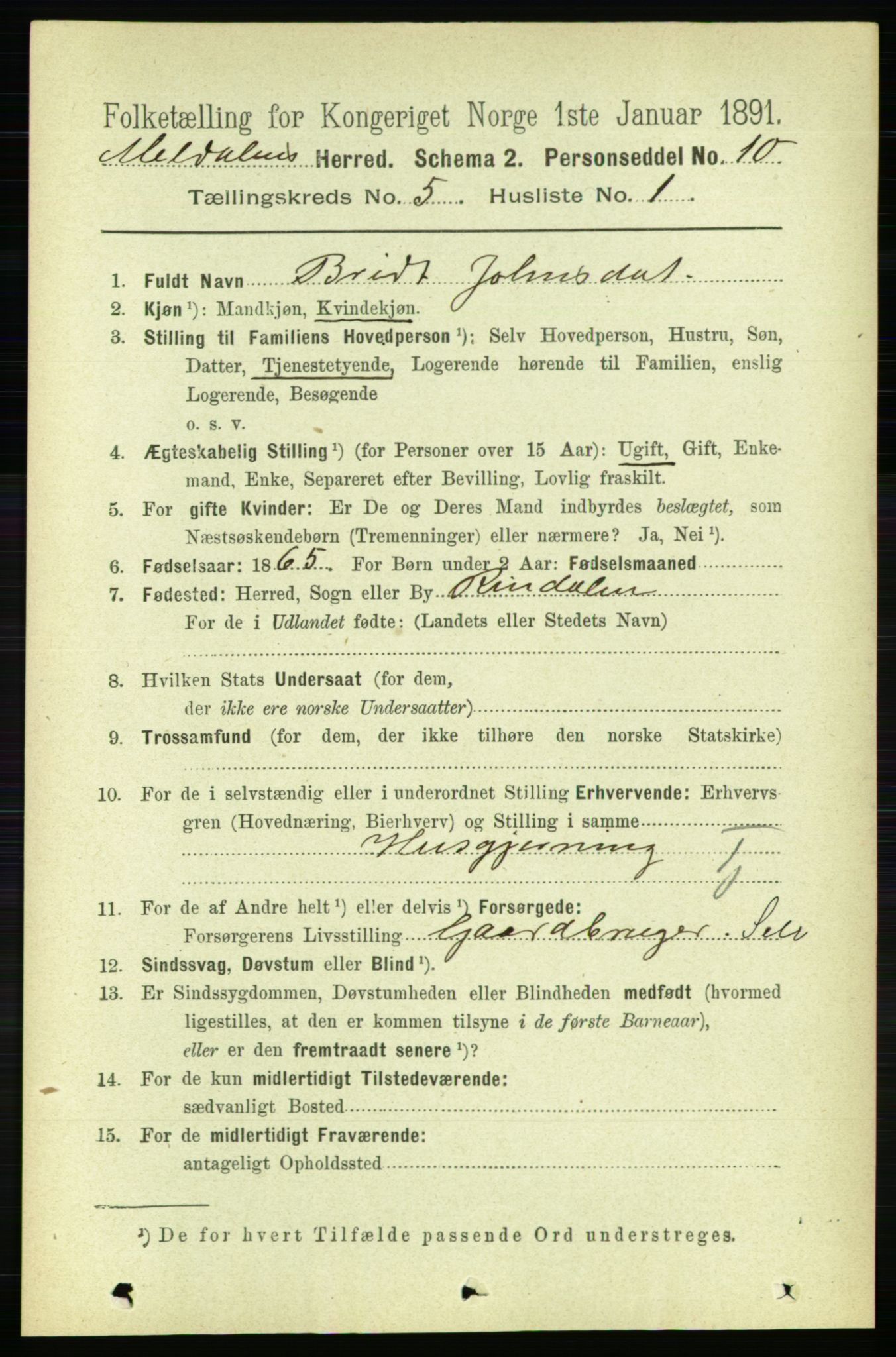 RA, 1891 census for 1636 Meldal, 1891, p. 2524