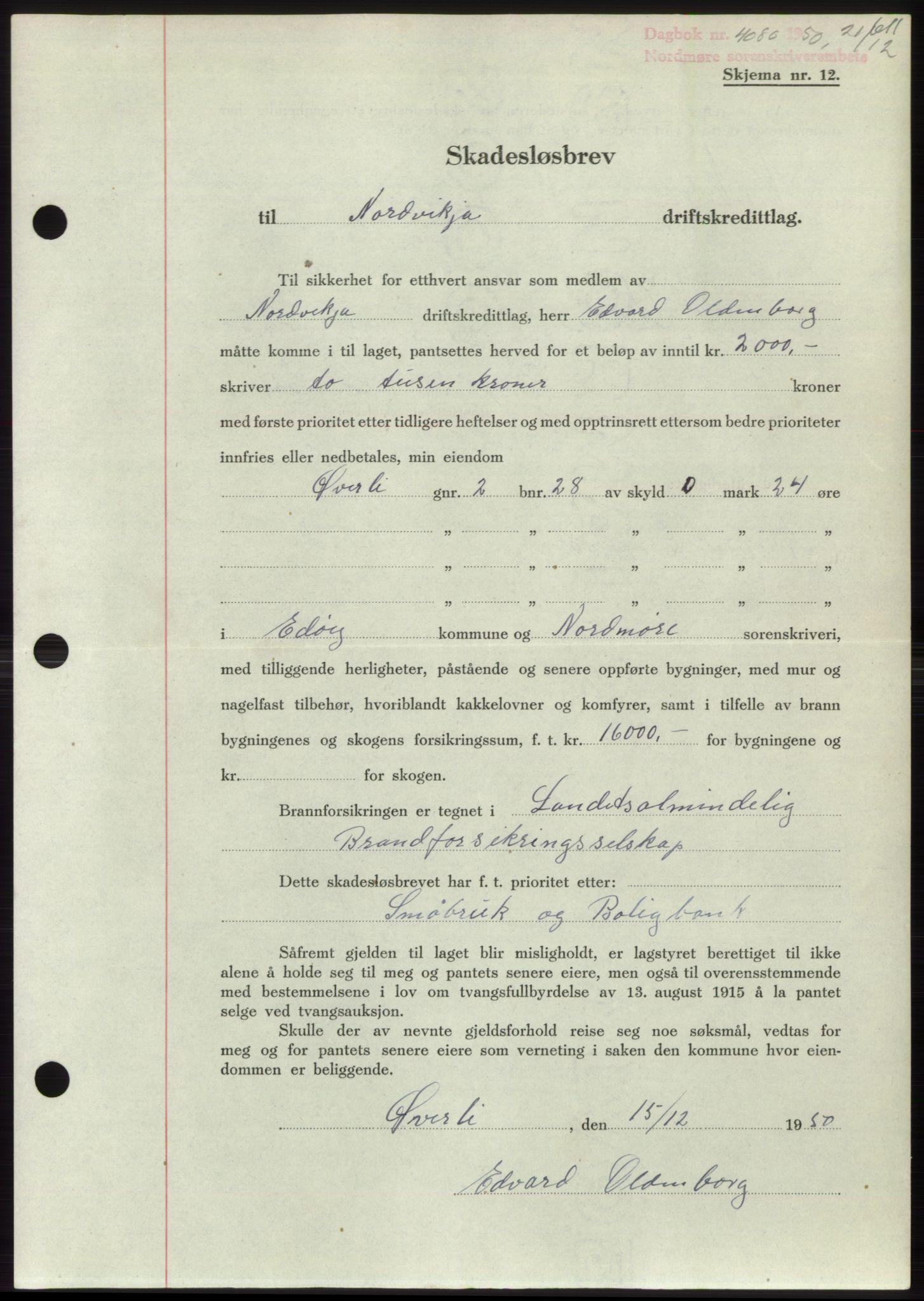 Nordmøre sorenskriveri, AV/SAT-A-4132/1/2/2Ca: Mortgage book no. B106, 1950-1950, Diary no: : 4080/1950