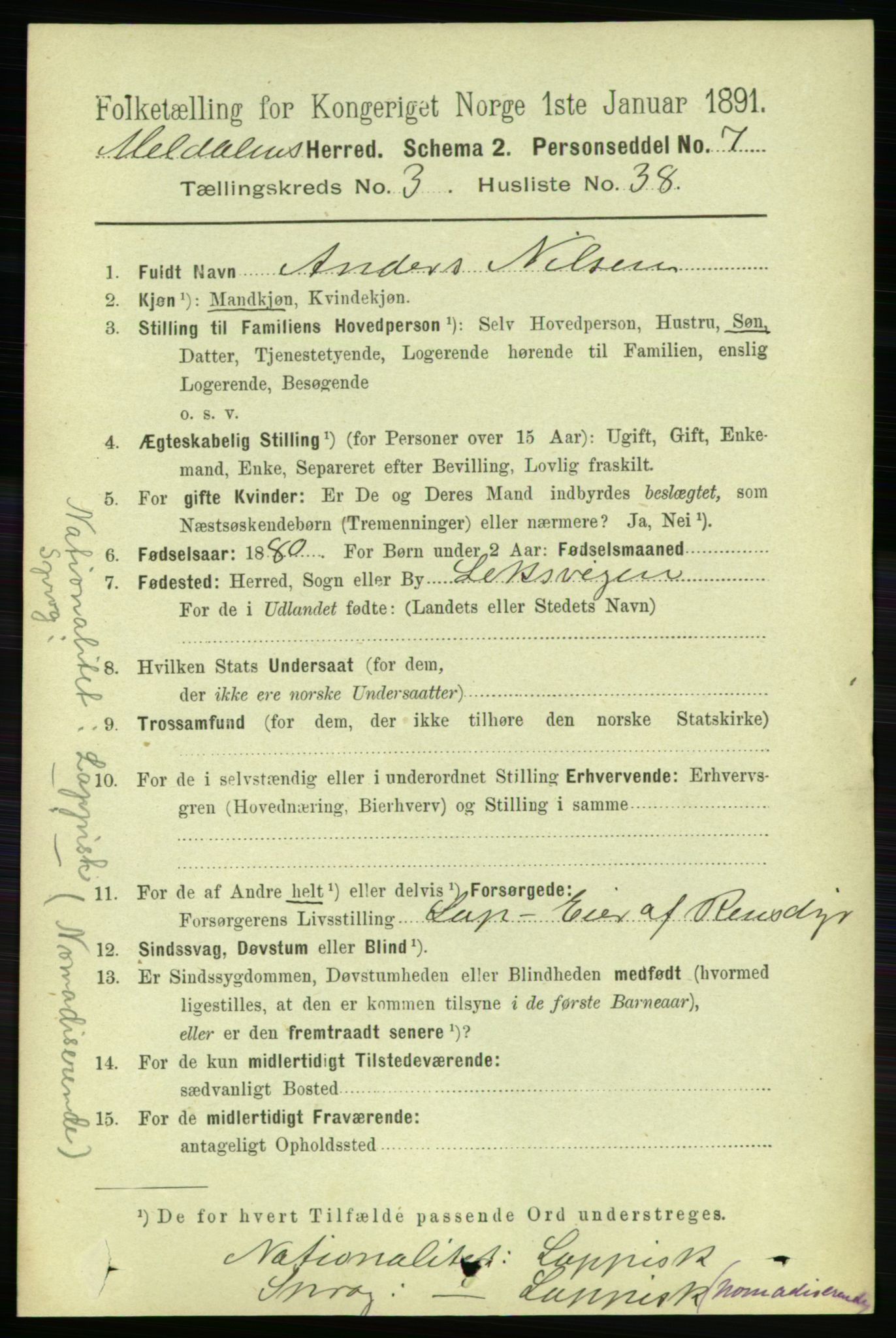 RA, 1891 census for 1636 Meldal, 1891, p. 1996