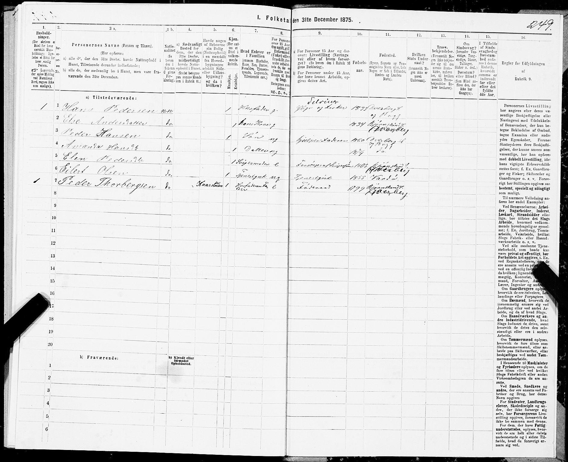 SAT, 1875 census for 1872P Dverberg, 1875, p. 2249