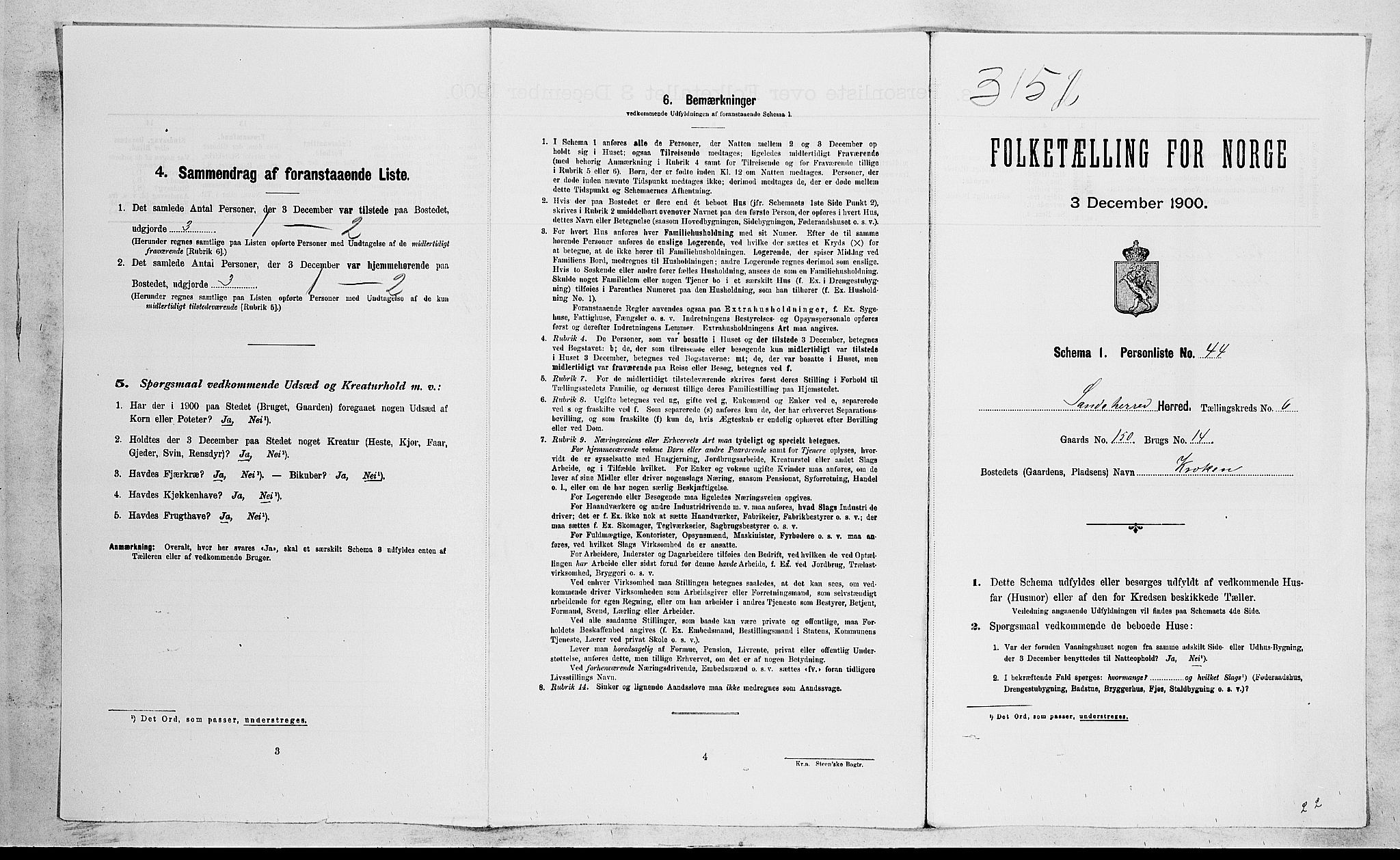 RA, 1900 census for Sandeherred, 1900, p. 1314