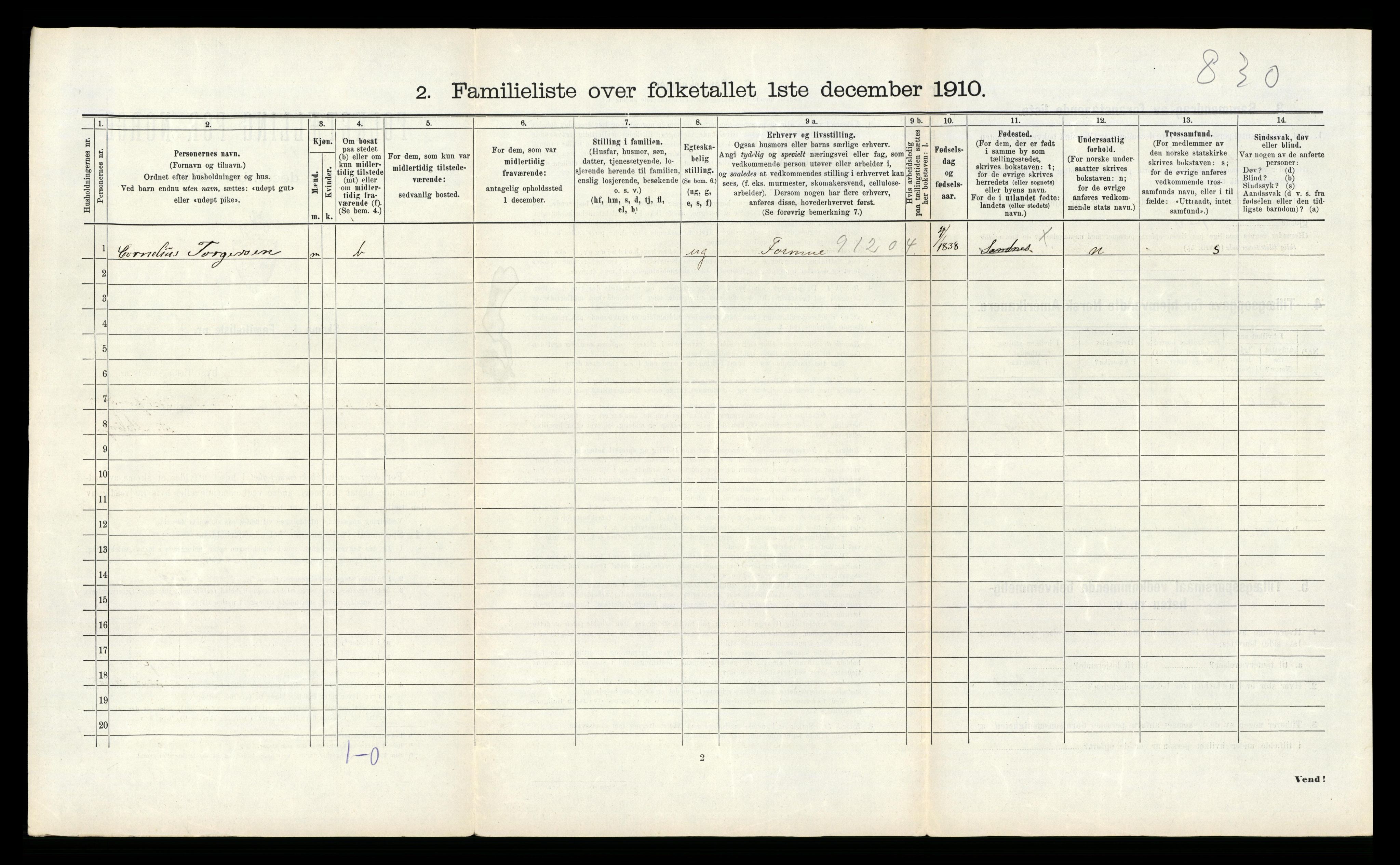 RA, 1910 census for Sandnes, 1910, p. 513