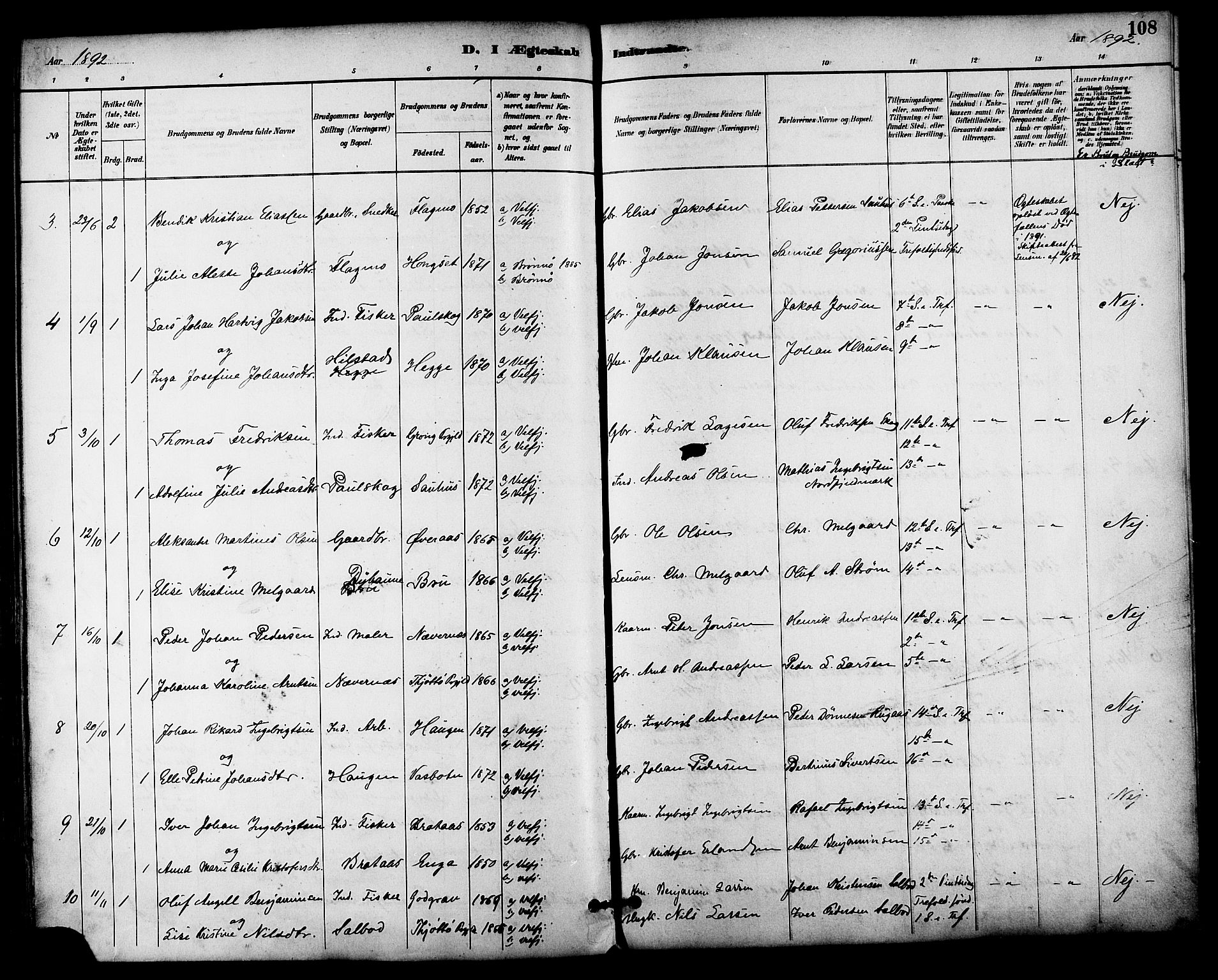 Ministerialprotokoller, klokkerbøker og fødselsregistre - Nordland, AV/SAT-A-1459/814/L0226: Parish register (official) no. 814A07, 1886-1898, p. 108