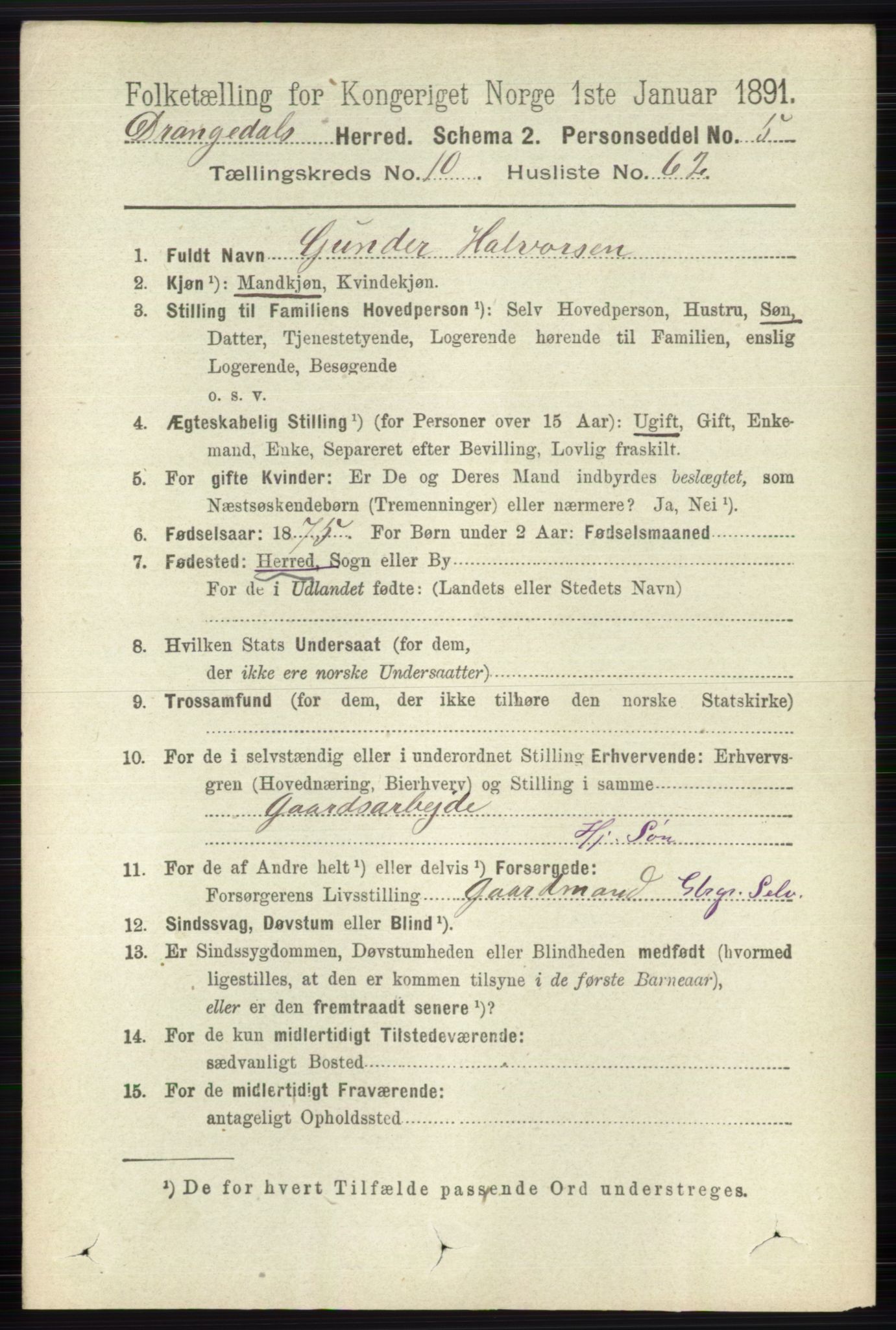 RA, 1891 census for 0817 Drangedal, 1891, p. 3814