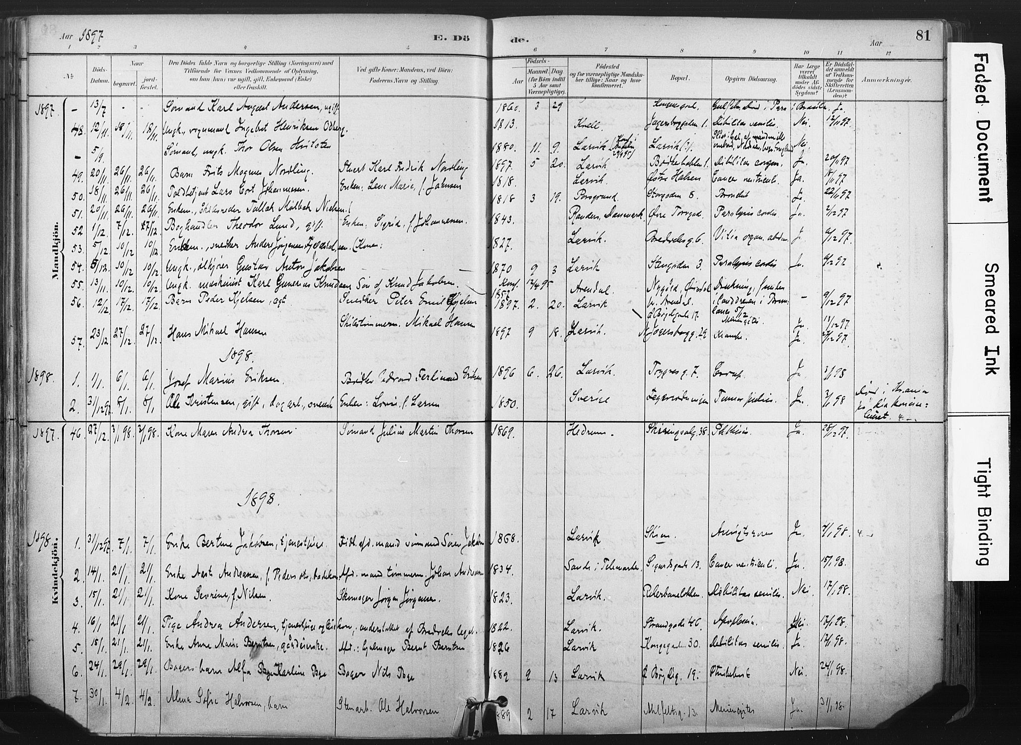 Larvik kirkebøker, AV/SAKO-A-352/F/Fa/L0010: Parish register (official) no. I 10, 1884-1910, p. 81