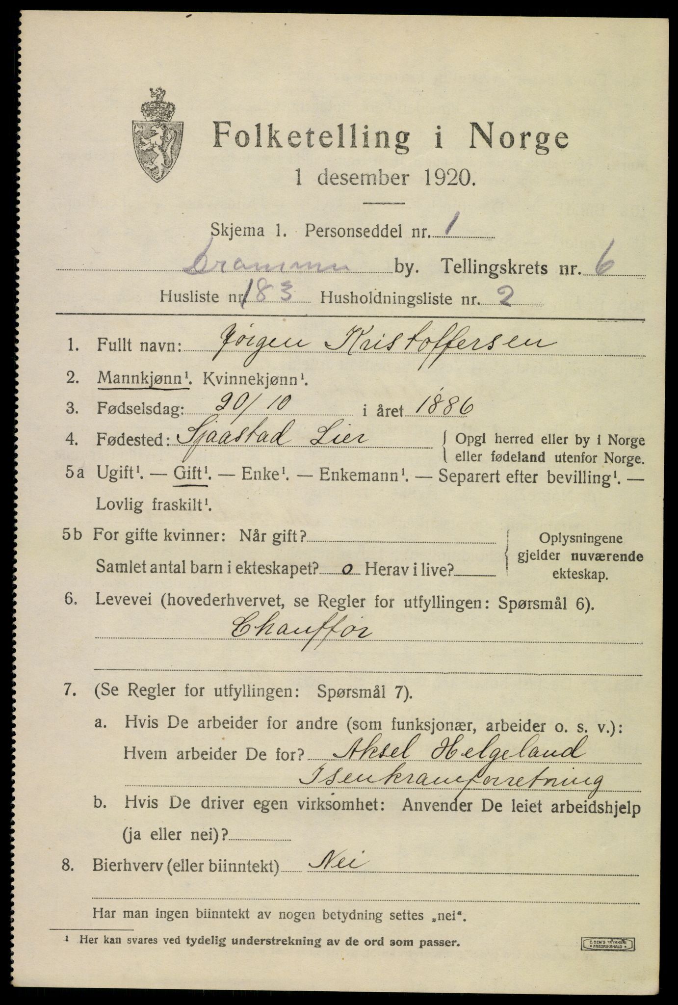 SAKO, 1920 census for Drammen, 1920, p. 45209