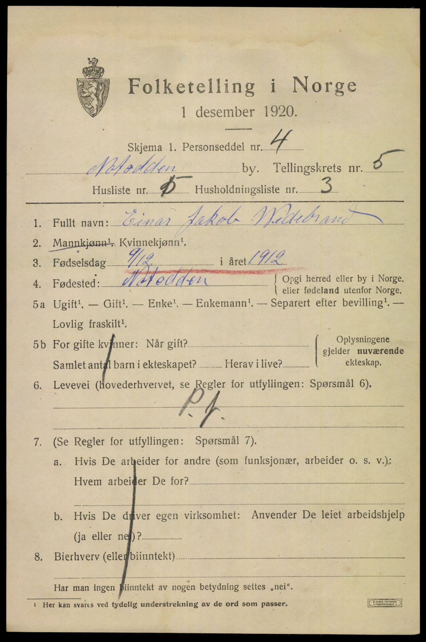 SAKO, 1920 census for Notodden, 1920, p. 11668