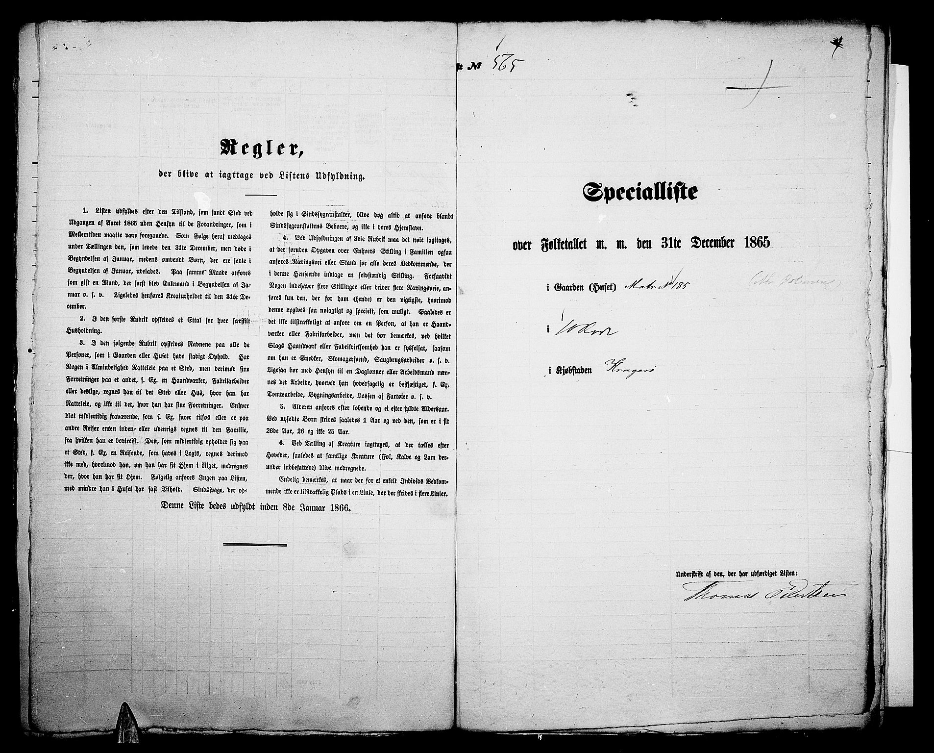 RA, 1865 census for Kragerø/Kragerø, 1865, p. 1146