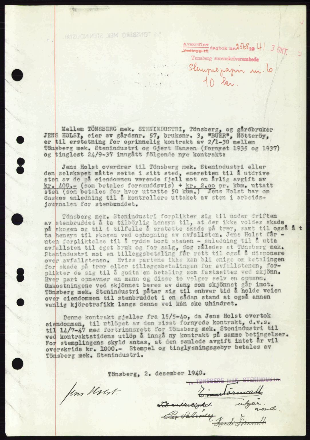 Tønsberg sorenskriveri, AV/SAKO-A-130/G/Ga/Gaa/L0010: Mortgage book no. A10, 1941-1941, Diary no: : 2568/1941