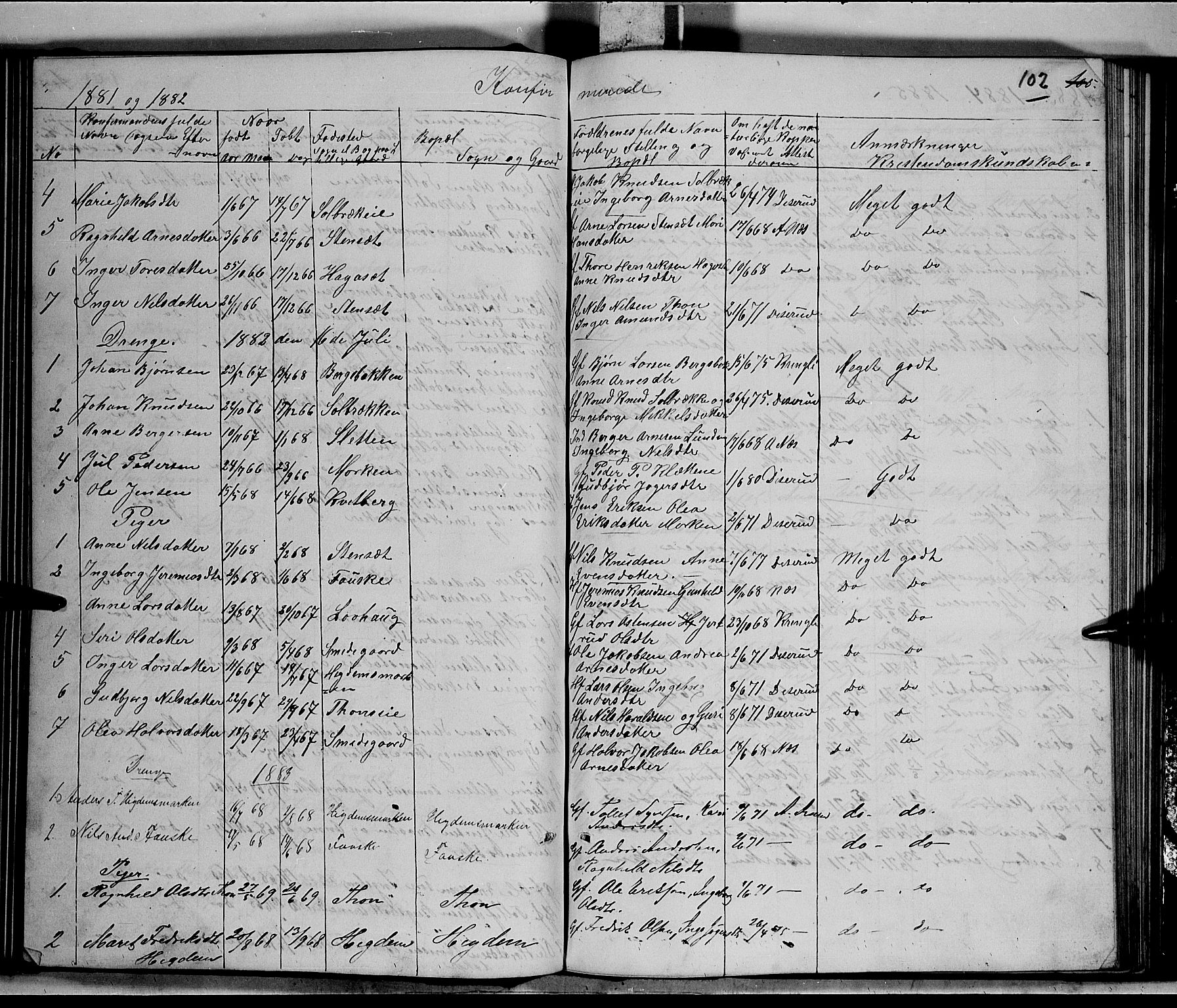 Nord-Aurdal prestekontor, SAH/PREST-132/H/Ha/Hab/L0005: Parish register (copy) no. 5, 1876-1895, p. 102