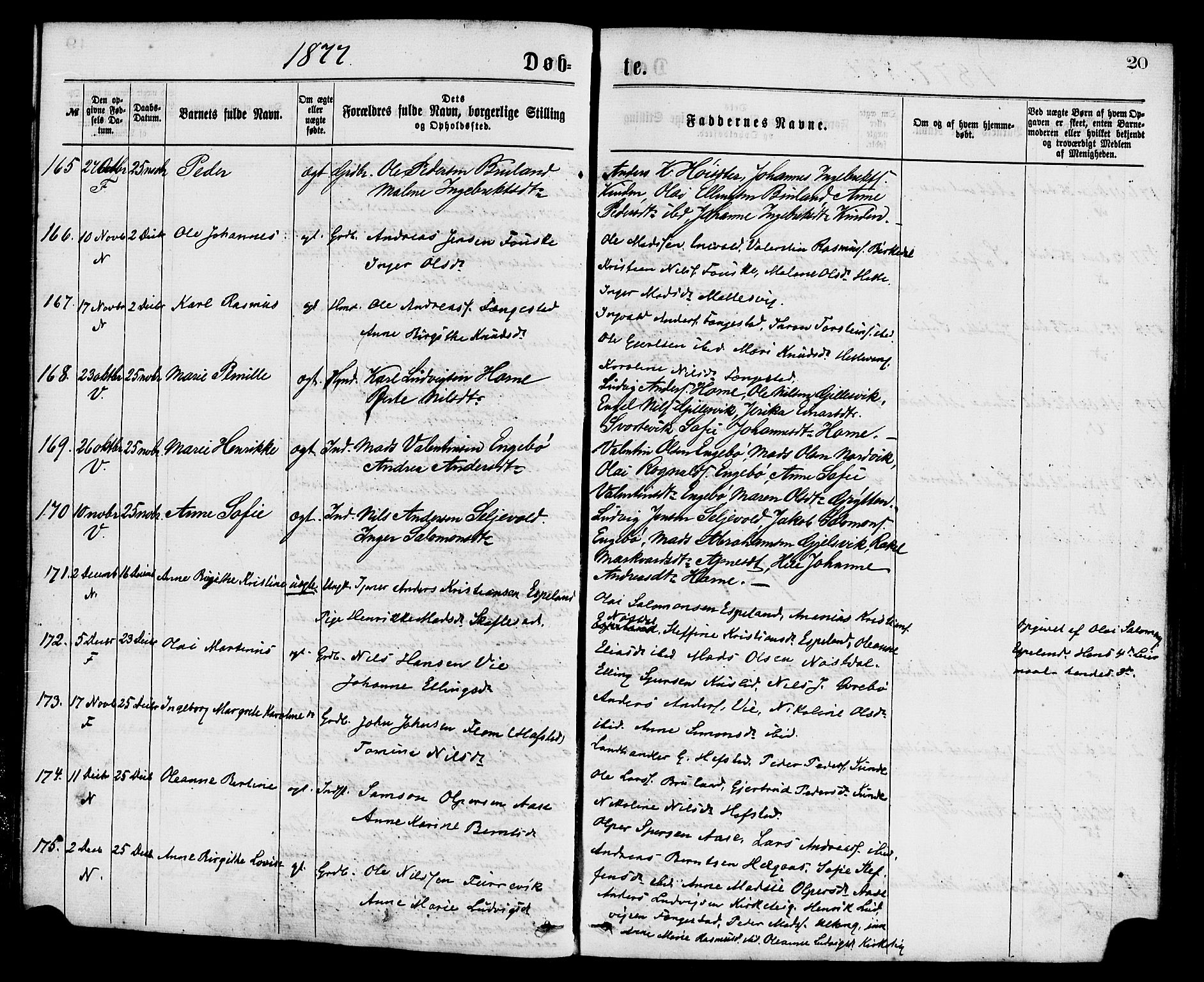 Førde sokneprestembete, AV/SAB-A-79901/H/Haa/Haaa/L0011: Parish register (official) no. A 11, 1877-1880, p. 20