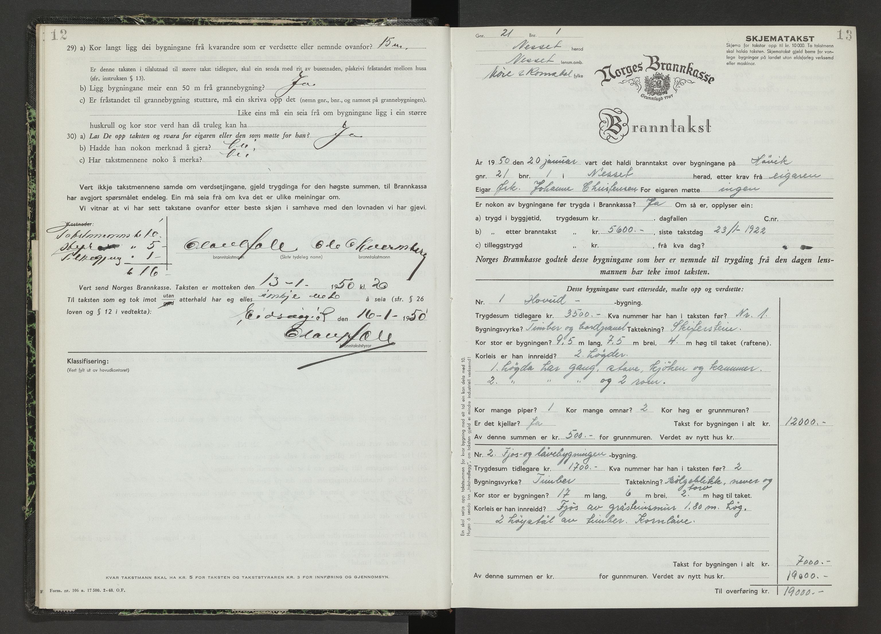 Norges Brannkasse Nesset, AV/SAT-A-5501/F/Fb/L0006: Branntakstprotokoll, 1950-1955