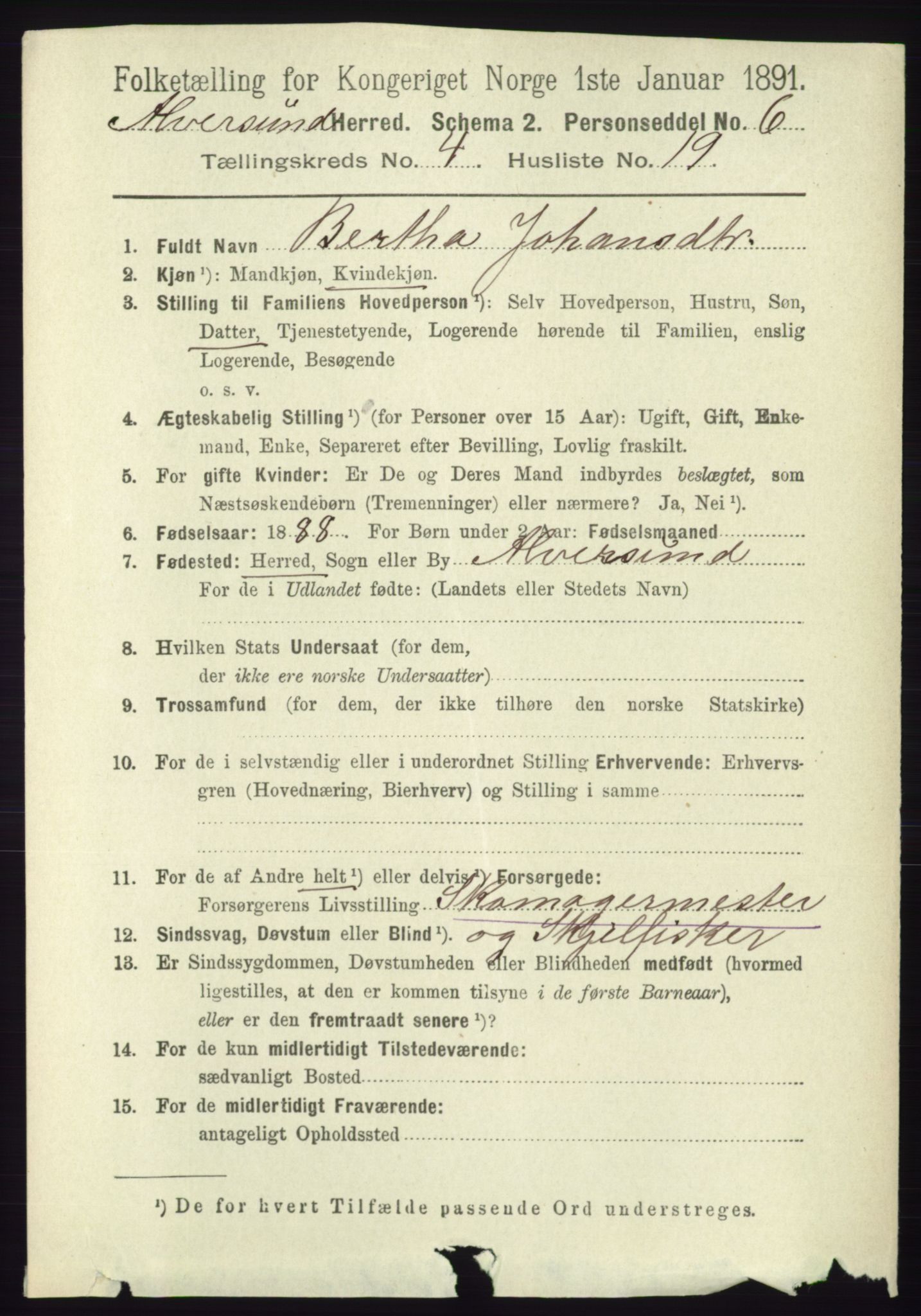 RA, 1891 census for 1257 Alversund, 1891, p. 1755