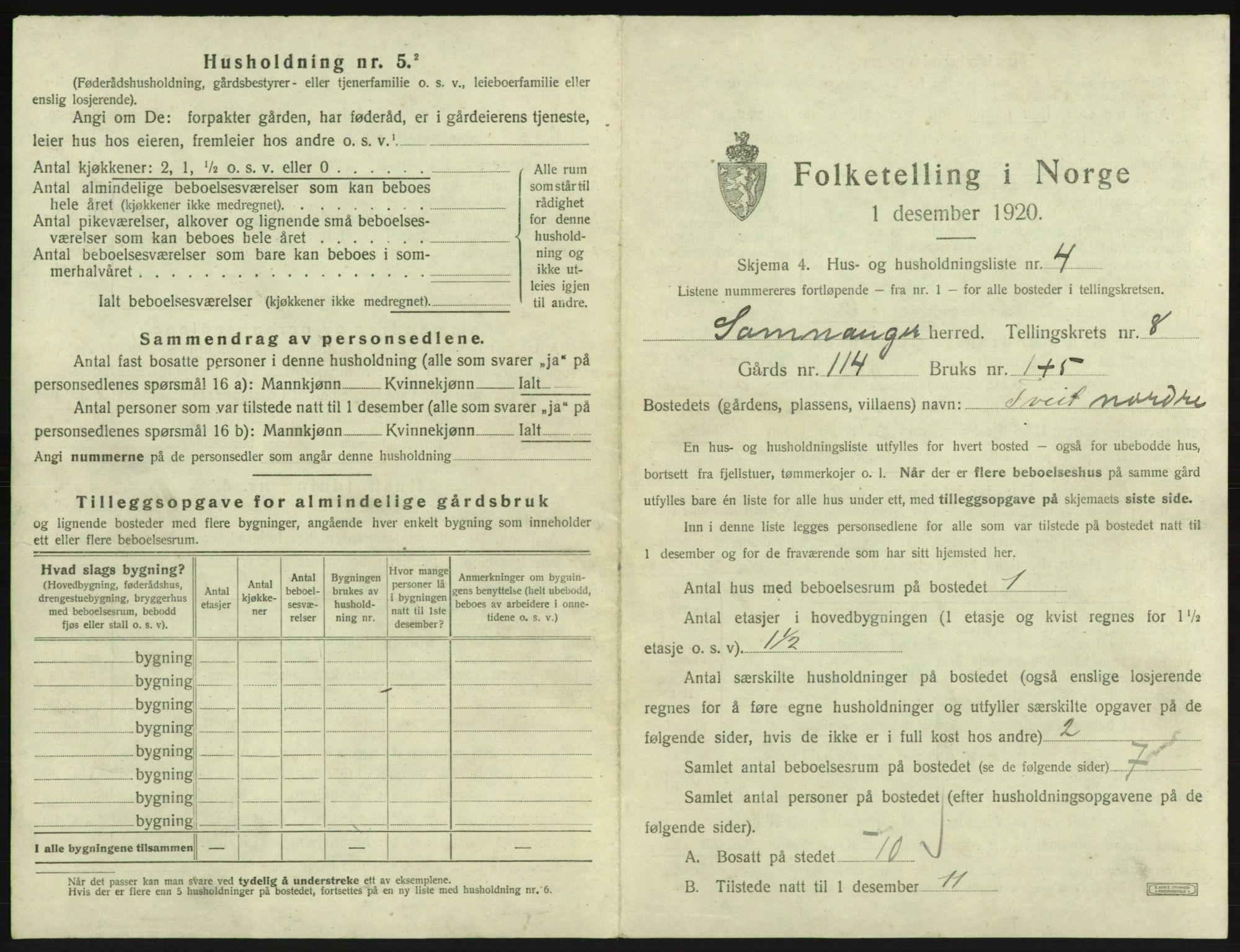 SAB, 1920 census for Samnanger, 1920, p. 465