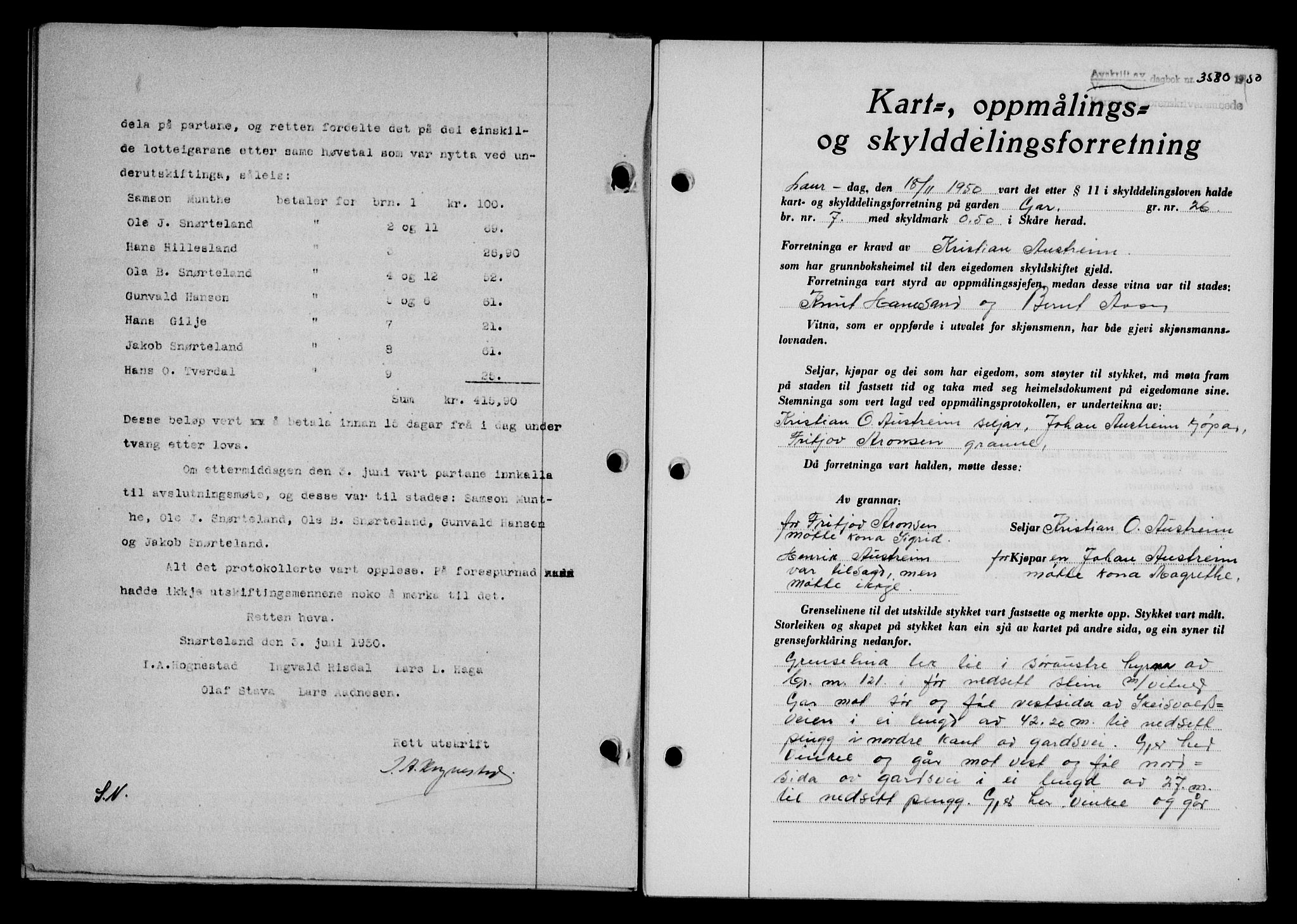 Karmsund sorenskriveri, SAST/A-100311/01/II/IIB/L0101: Mortgage book no. 81A, 1950-1951, Diary no: : 3580/1950