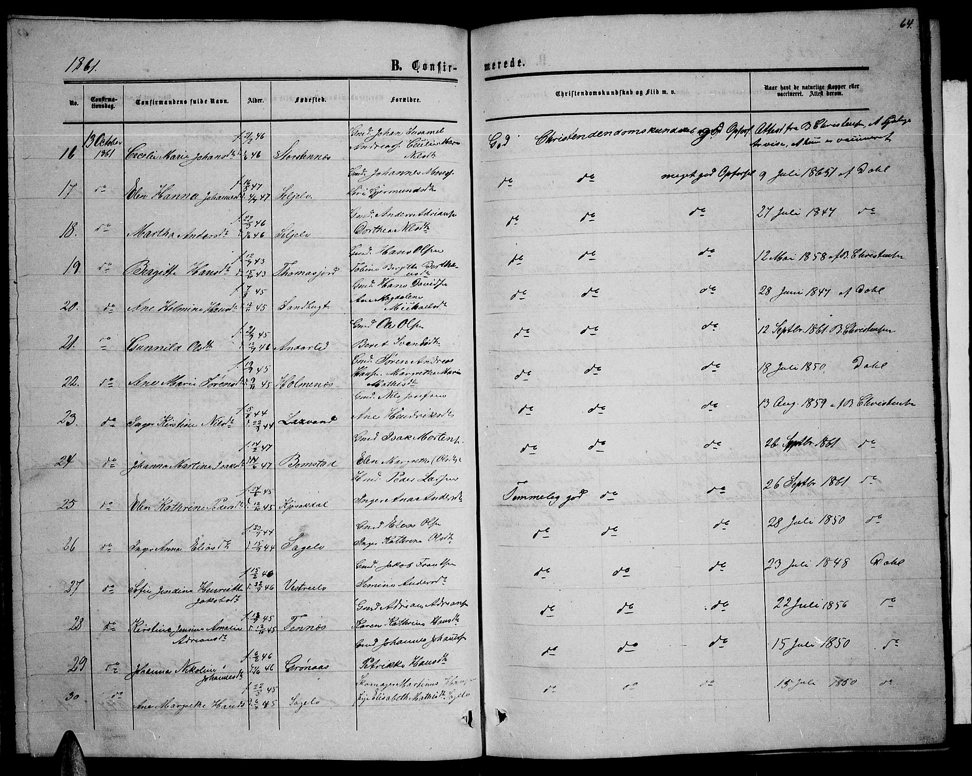 Balsfjord sokneprestembete, SATØ/S-1303/G/Ga/L0005klokker: Parish register (copy) no. 5, 1856-1862, p. 64