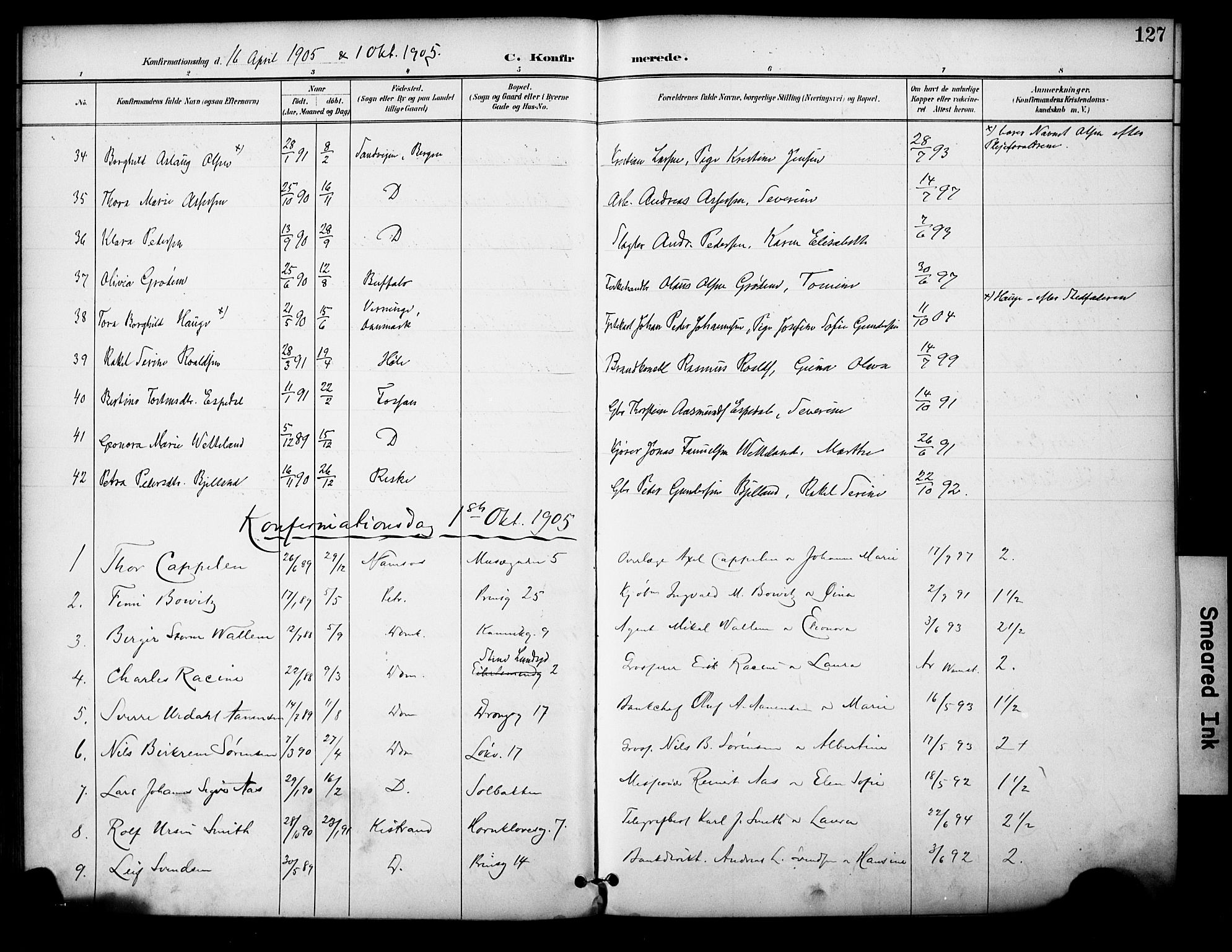 Domkirken sokneprestkontor, SAST/A-101812/001/30/30BA/L0031: Parish register (official) no. A 30, 1896-1916, p. 127