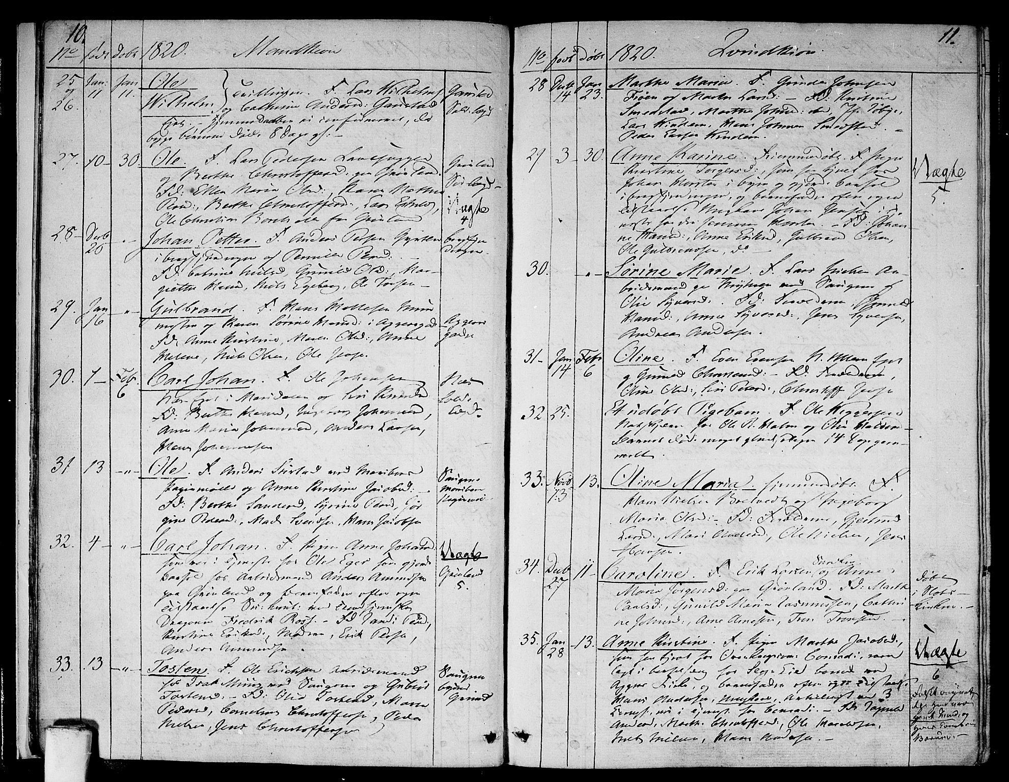 Aker prestekontor kirkebøker, SAO/A-10861/F/L0012: Parish register (official) no. 12, 1819-1828, p. 10-11