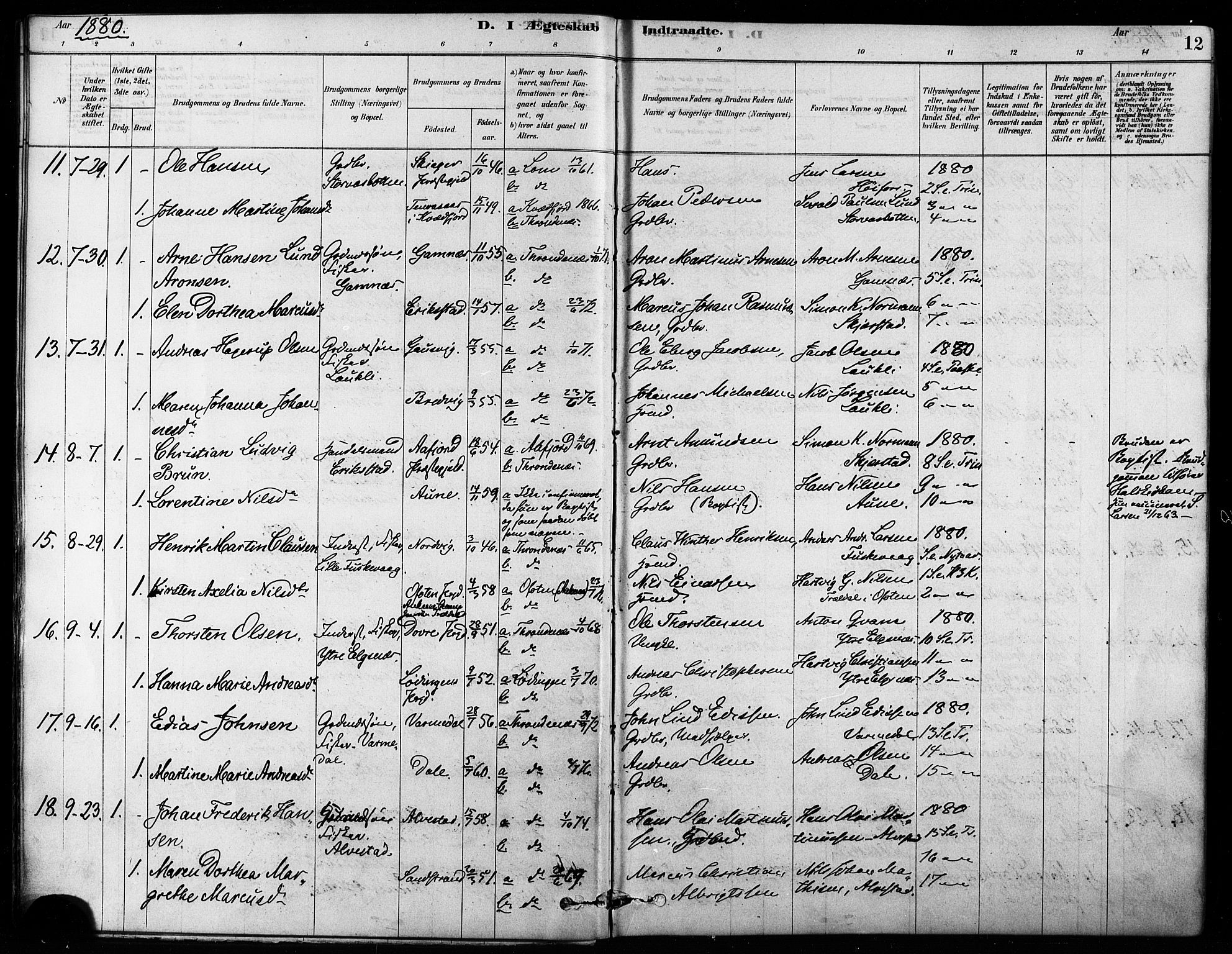 Trondenes sokneprestkontor, SATØ/S-1319/H/Ha/L0015kirke: Parish register (official) no. 15, 1878-1889, p. 12