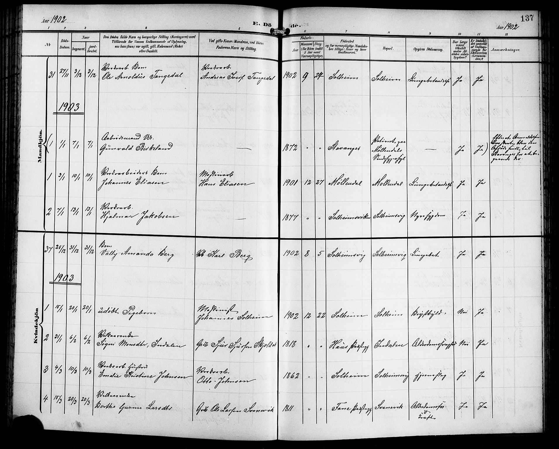 Årstad Sokneprestembete, SAB/A-79301/H/Hab/L0018: Parish register (copy) no. C 1, 1902-1919, p. 137