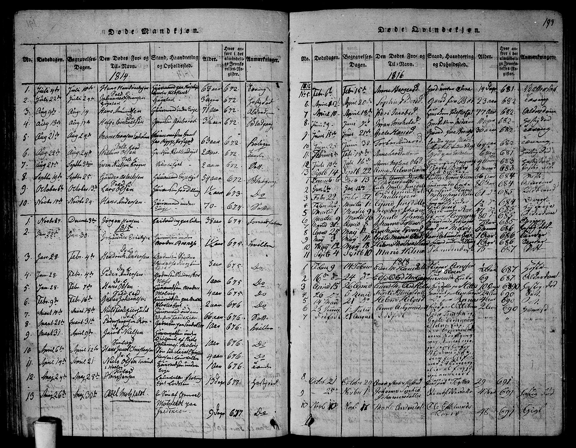 Rygge prestekontor Kirkebøker, AV/SAO-A-10084b/G/Ga/L0001: Parish register (copy) no. 1, 1814-1871, p. 192-193