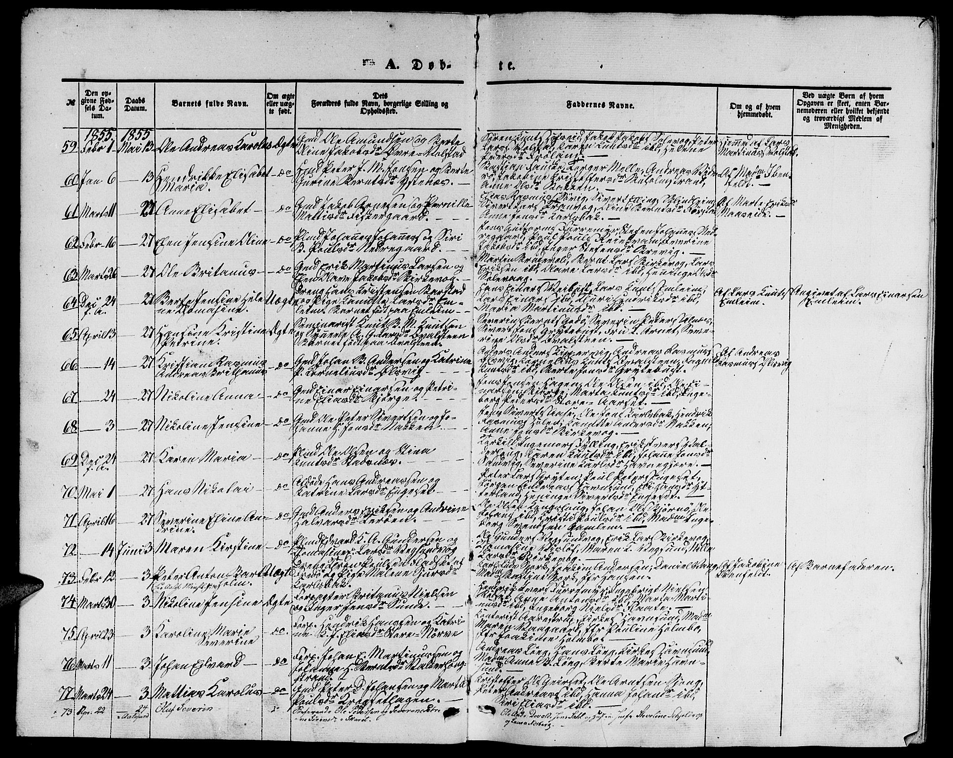 Ministerialprotokoller, klokkerbøker og fødselsregistre - Møre og Romsdal, SAT/A-1454/528/L0427: Parish register (copy) no. 528C08, 1855-1864, p. 7