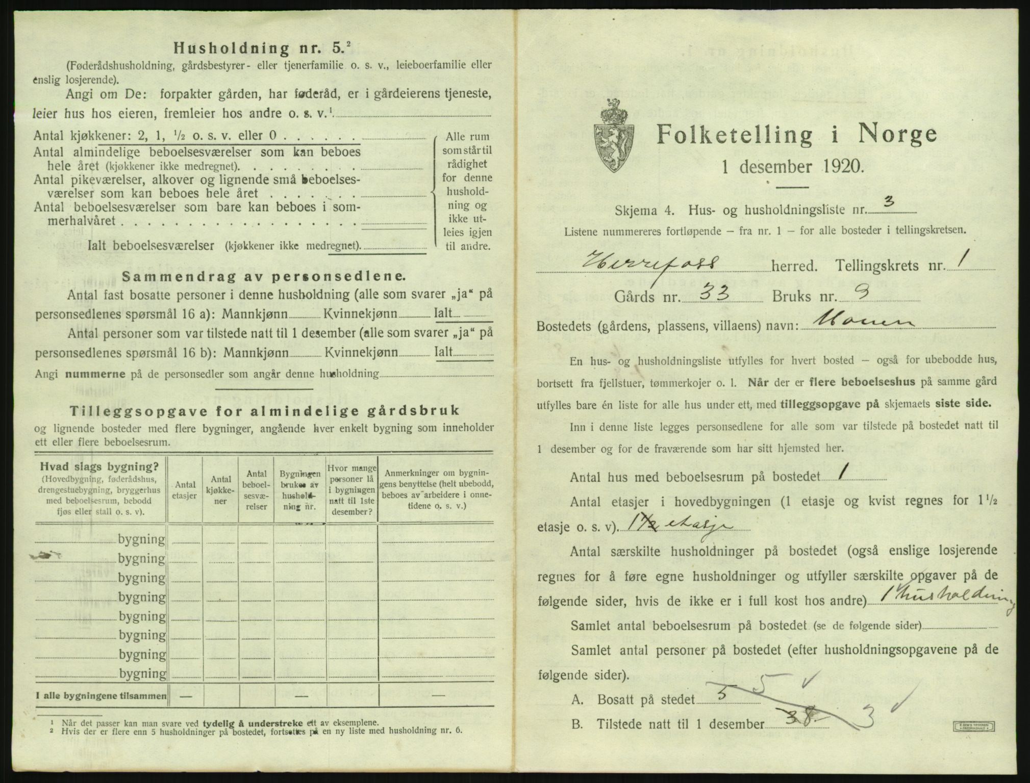 SAK, 1920 census for Herefoss, 1920, p. 32