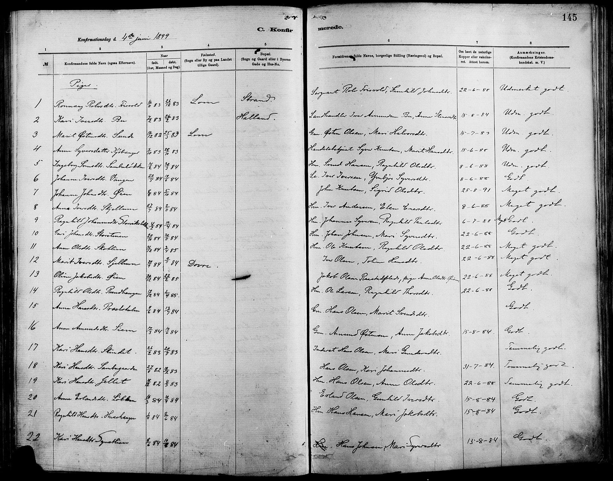 Vågå prestekontor, SAH/PREST-076/H/Ha/Haa/L0009: Parish register (official) no. 9, 1886-1904, p. 145