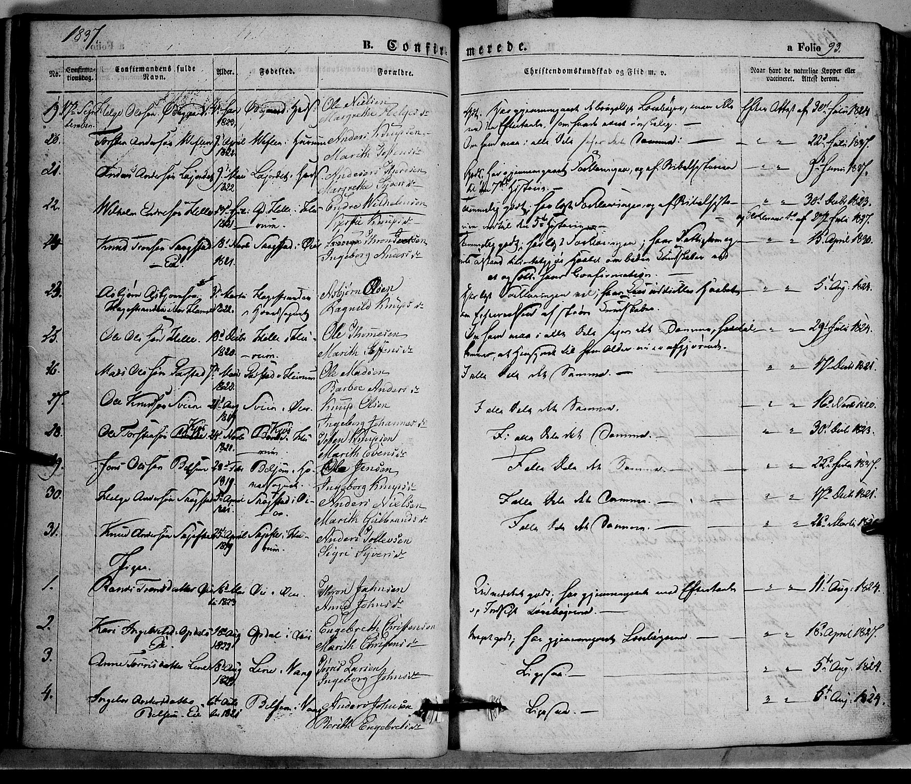 Vang prestekontor, Valdres, SAH/PREST-140/H/Ha/L0005: Parish register (official) no. 5, 1831-1845, p. 93
