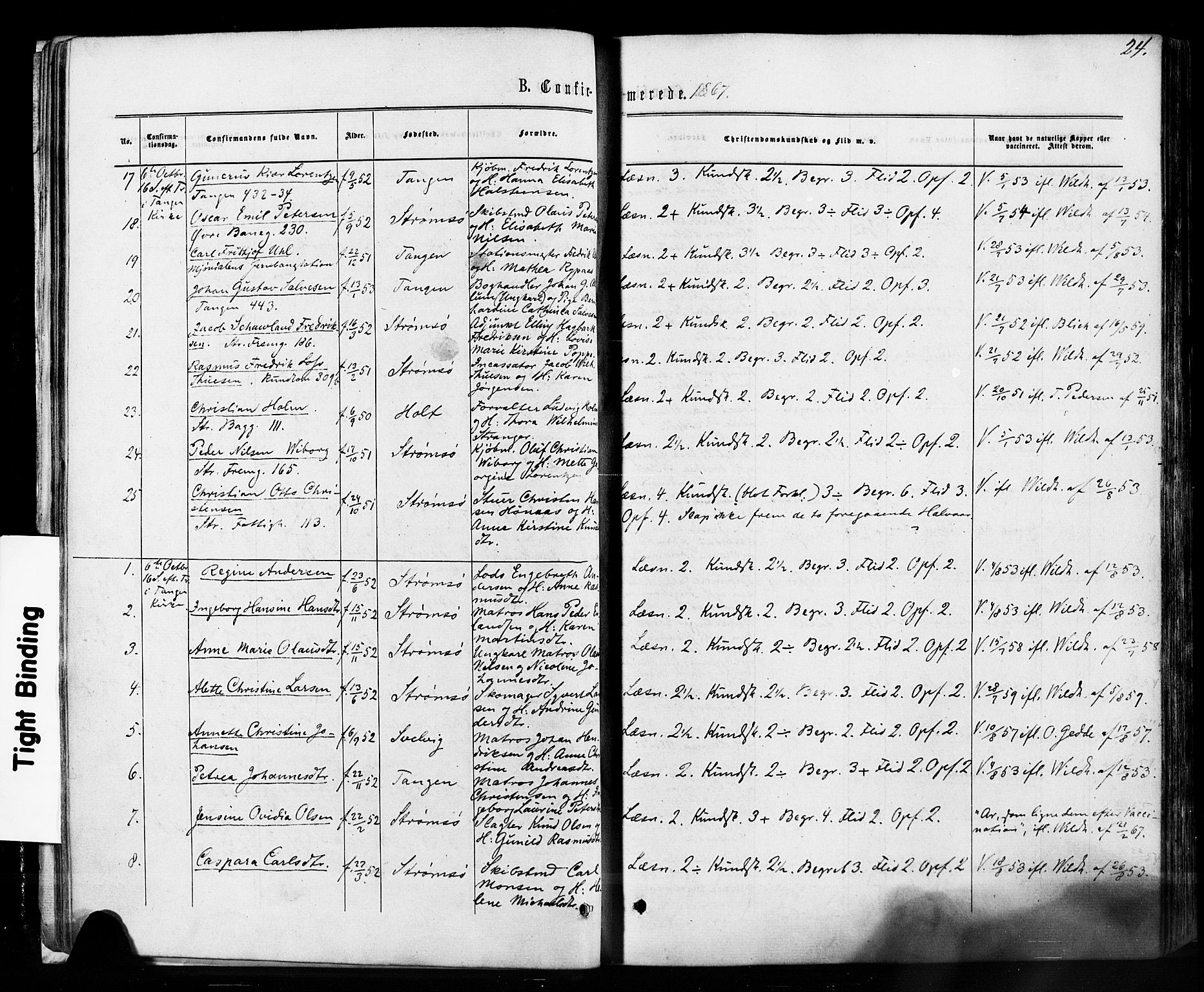 Strømsø kirkebøker, AV/SAKO-A-246/F/Fa/L0018: Parish register (official) no. I 18, 1865-1878, p. 24