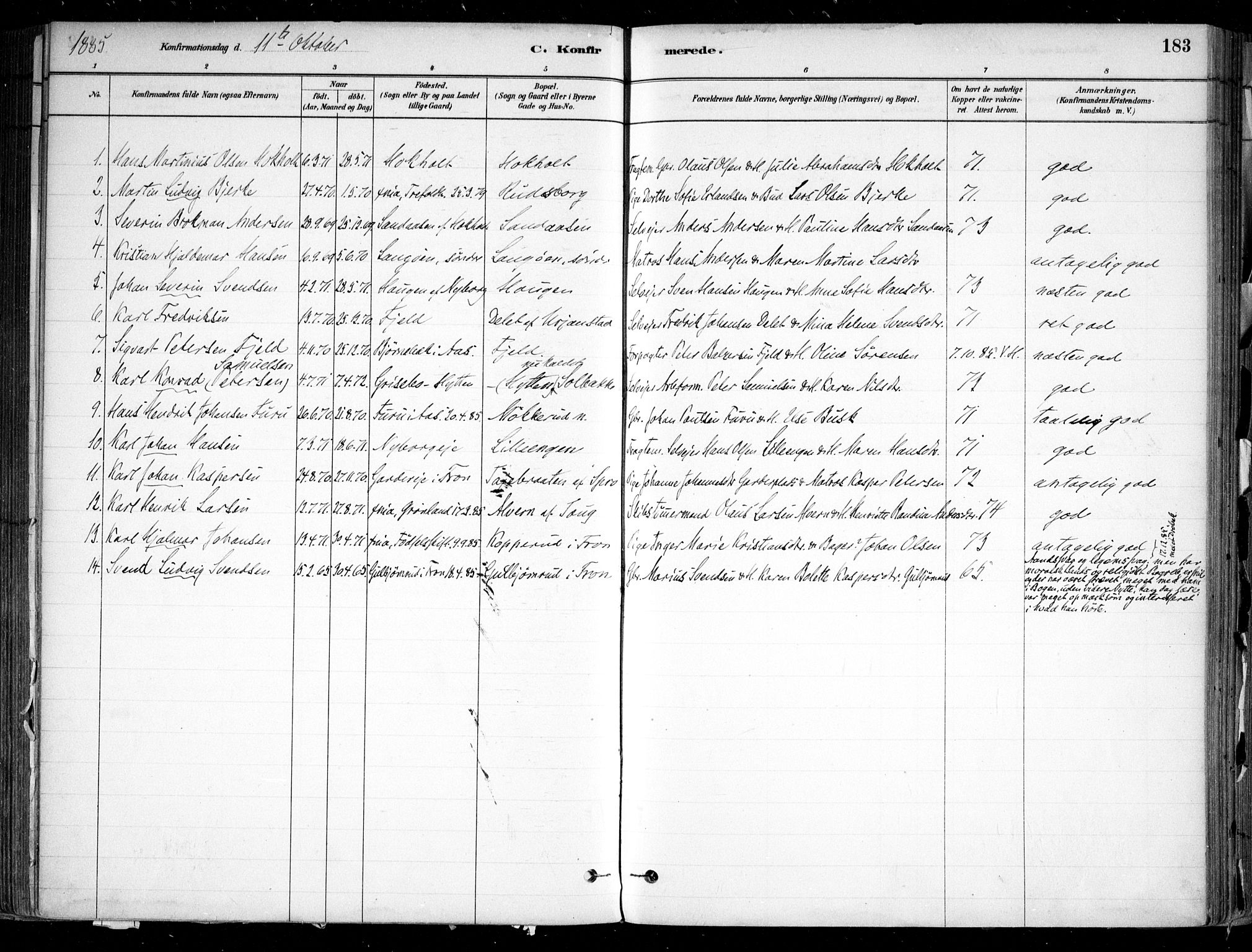Nesodden prestekontor Kirkebøker, SAO/A-10013/F/Fa/L0009: Parish register (official) no. I 9, 1880-1915, p. 183