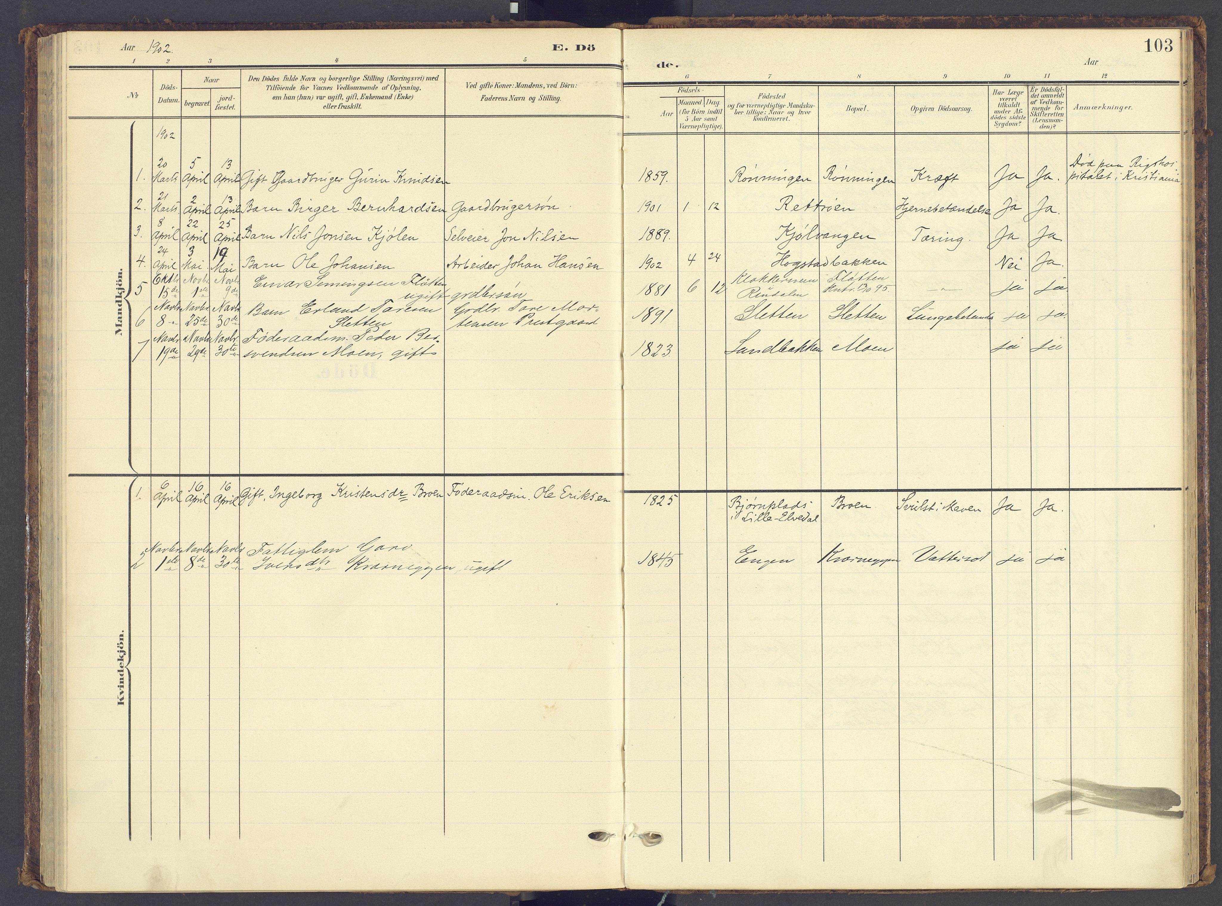 Tynset prestekontor, SAH/PREST-058/H/Ha/Haa/L0028: Parish register (official) no. 28, 1902-1929, p. 103