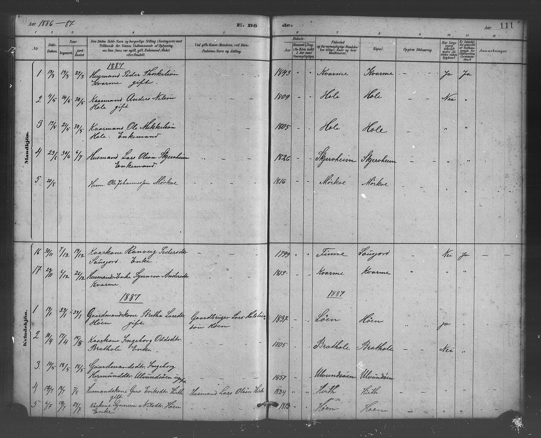 Vossestrand Sokneprestembete, AV/SAB-A-79101/H/Hab: Parish register (copy) no. B 3, 1880-1907, p. 111