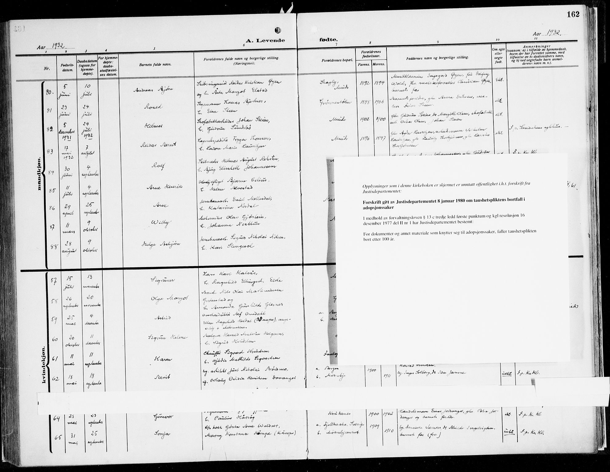 Fana Sokneprestembete, AV/SAB-A-75101/H/Haa/Haaj/L0001: Parish register (official) no. J 1, 1921-1935, p. 162