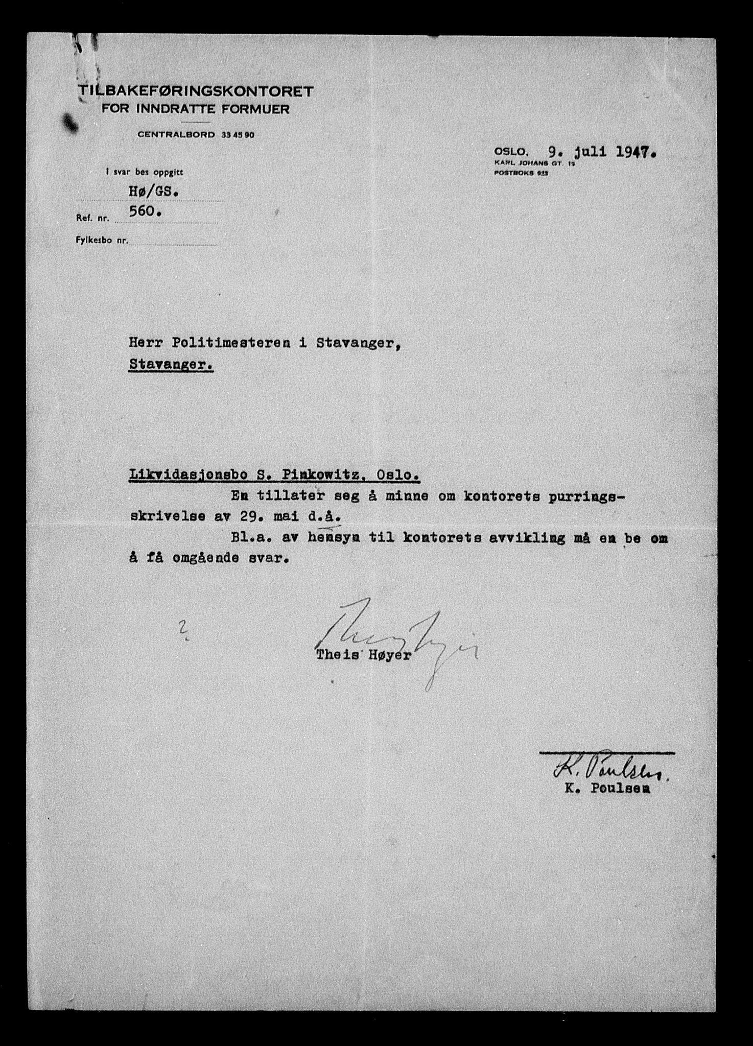 Justisdepartementet, Tilbakeføringskontoret for inndratte formuer, AV/RA-S-1564/H/Hc/Hcc/L0969: --, 1945-1947, p. 256