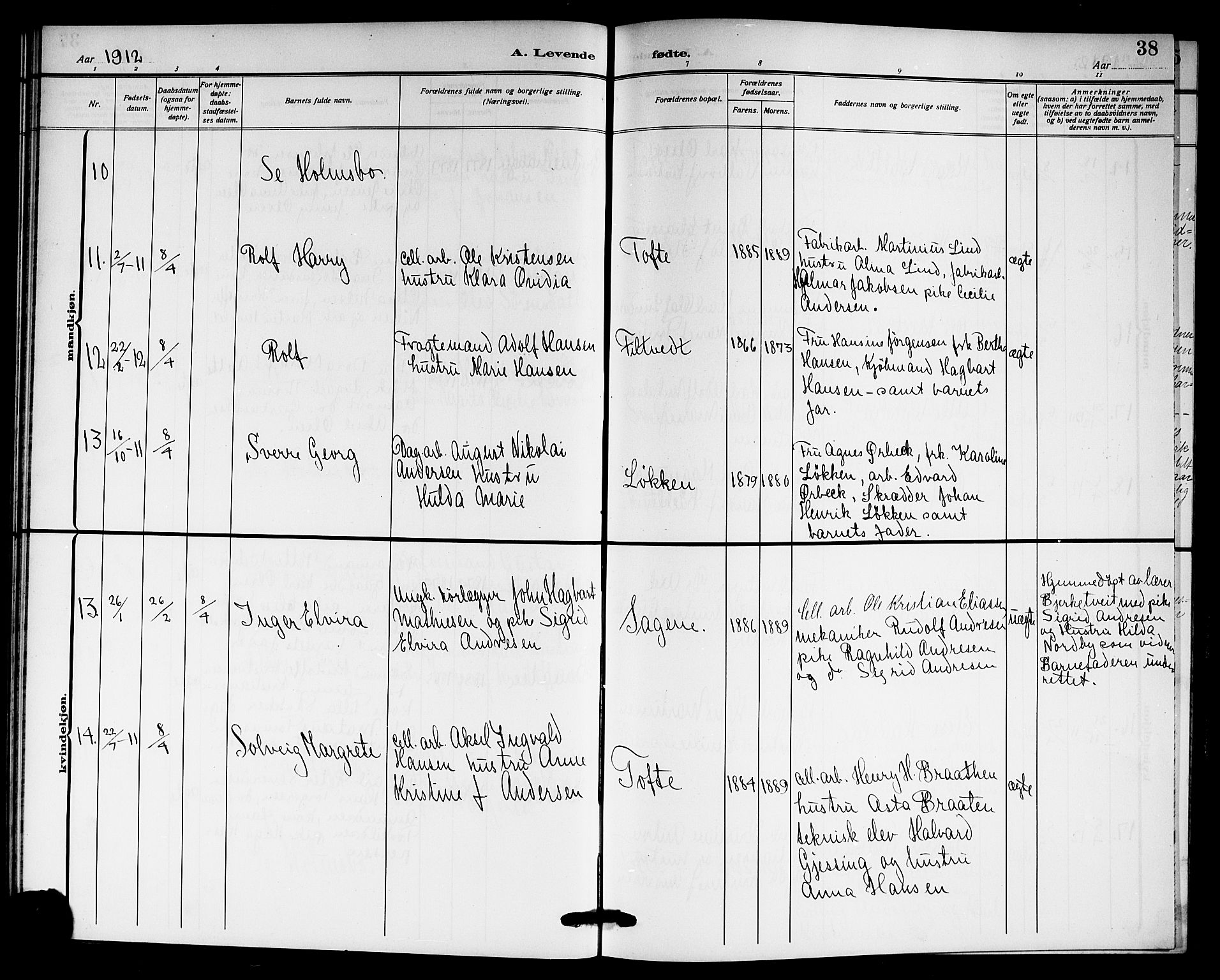 Hurum kirkebøker, AV/SAKO-A-229/G/Ga/L0005: Parish register (copy) no. I 5, 1908-1922, p. 38