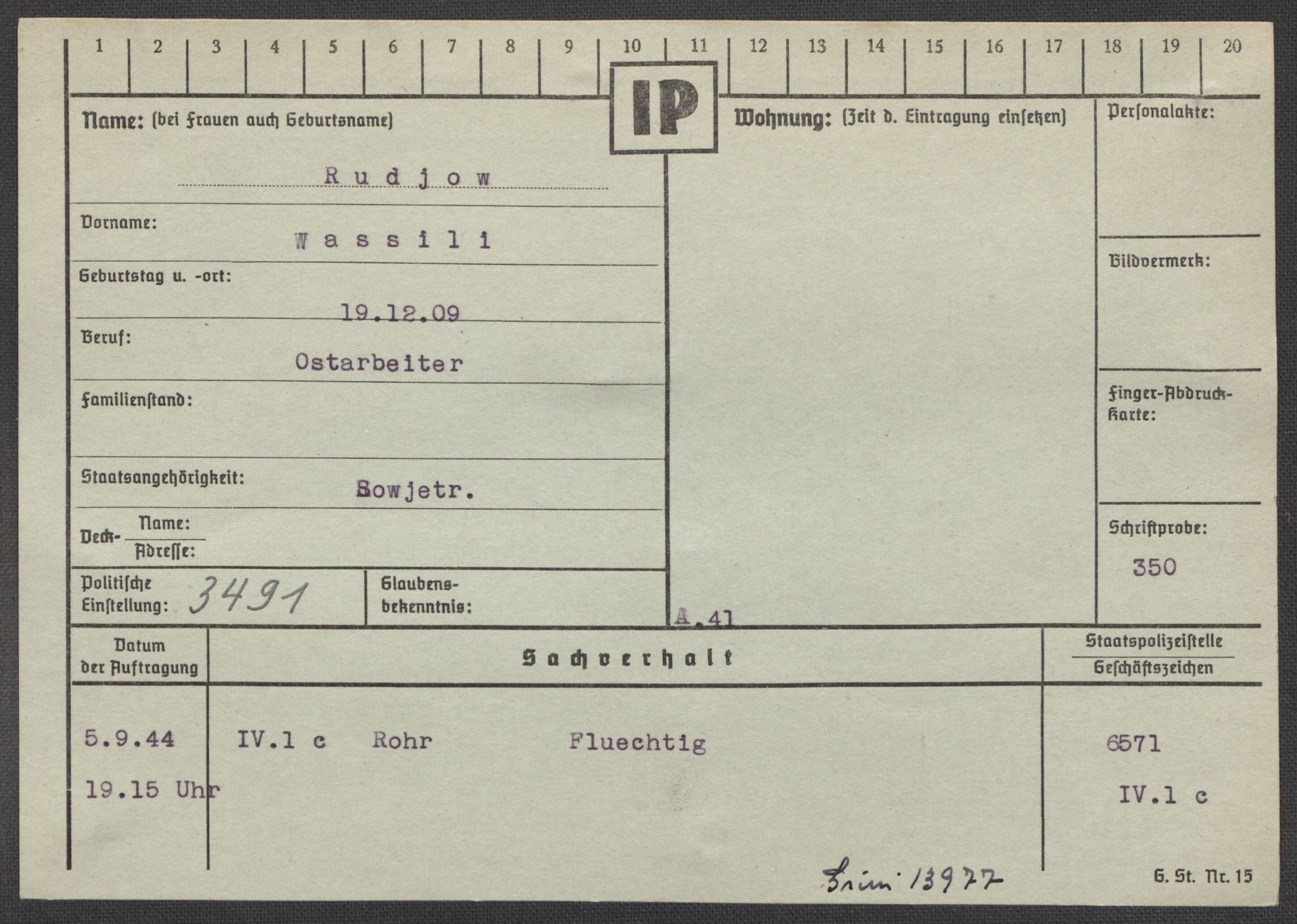 Befehlshaber der Sicherheitspolizei und des SD, AV/RA-RAFA-5969/E/Ea/Eaa/L0009: Register over norske fanger i Møllergata 19: Ru-Sy, 1940-1945, p. 10