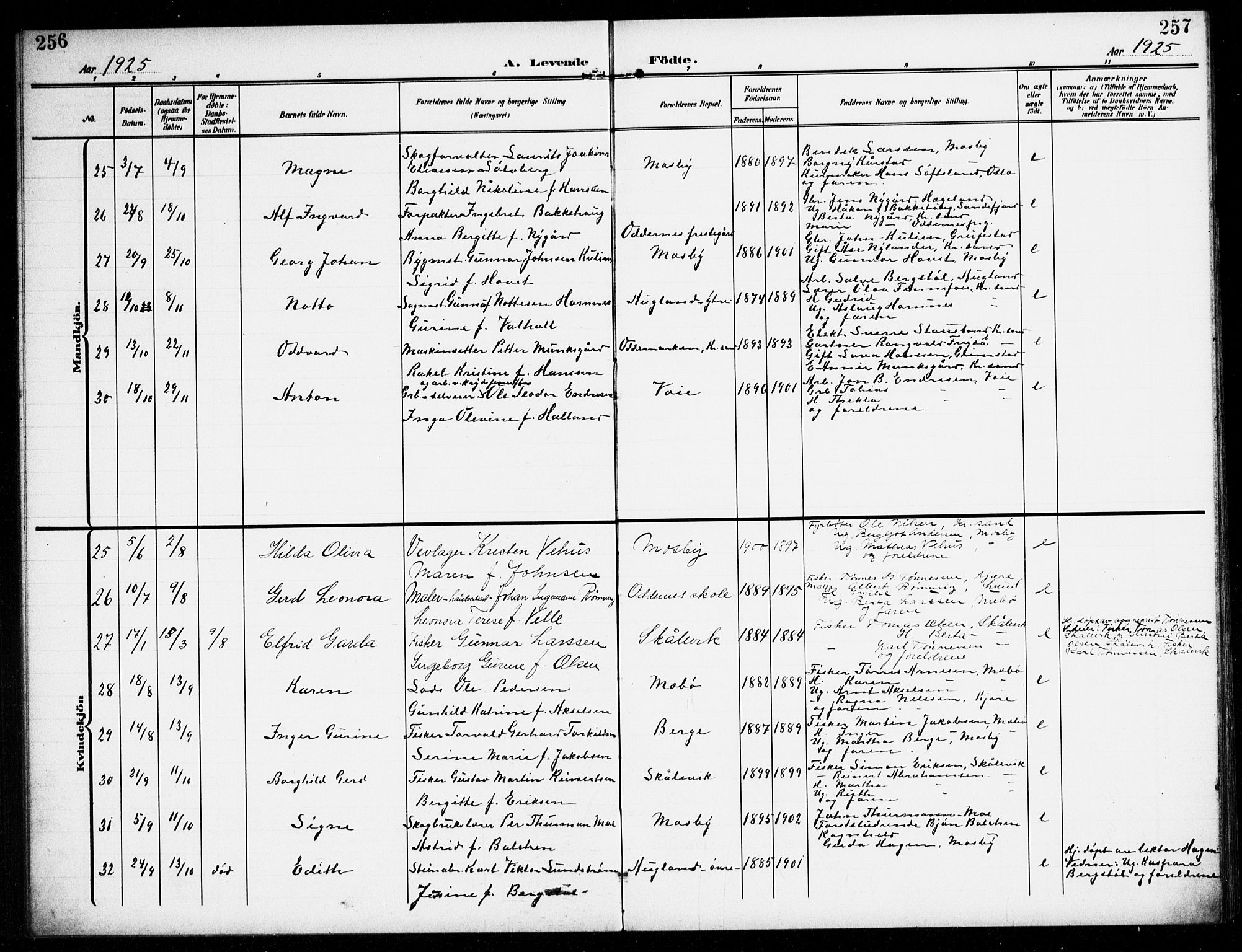 Oddernes sokneprestkontor, SAK/1111-0033/F/Fb/Fba/L0010: Parish register (copy) no. B 10, 1907-1941, p. 256-257