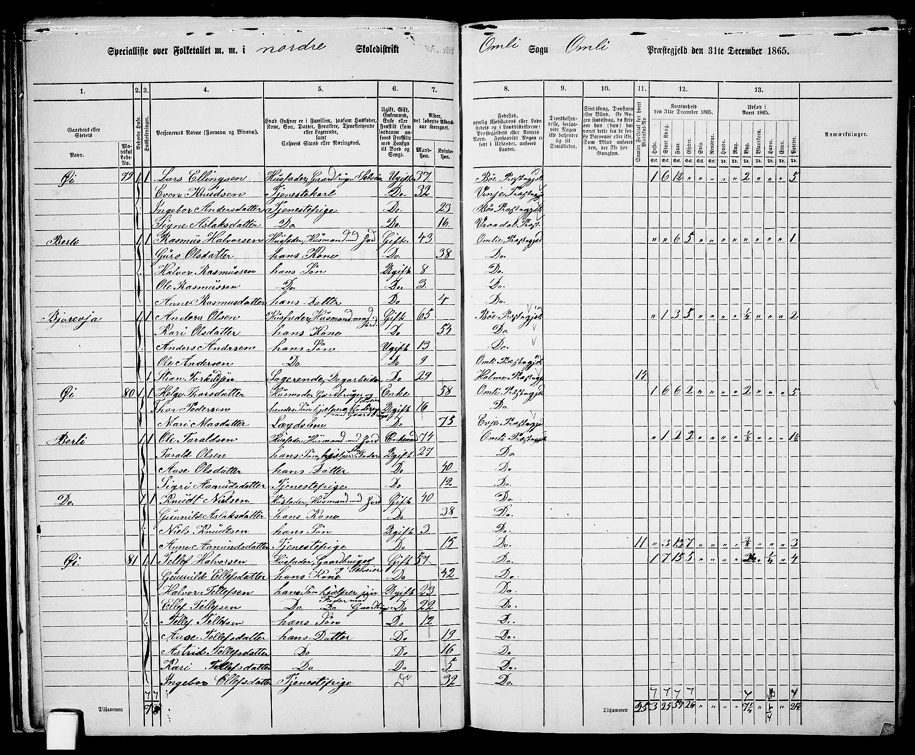 RA, 1865 census for Åmli, 1865, p. 30