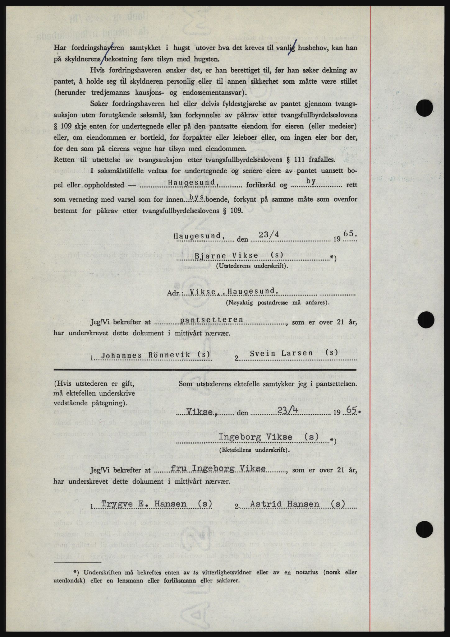 Haugesund tingrett, SAST/A-101415/01/II/IIC/L0053: Mortgage book no. B 53, 1965-1965, Diary no: : 1105/1965
