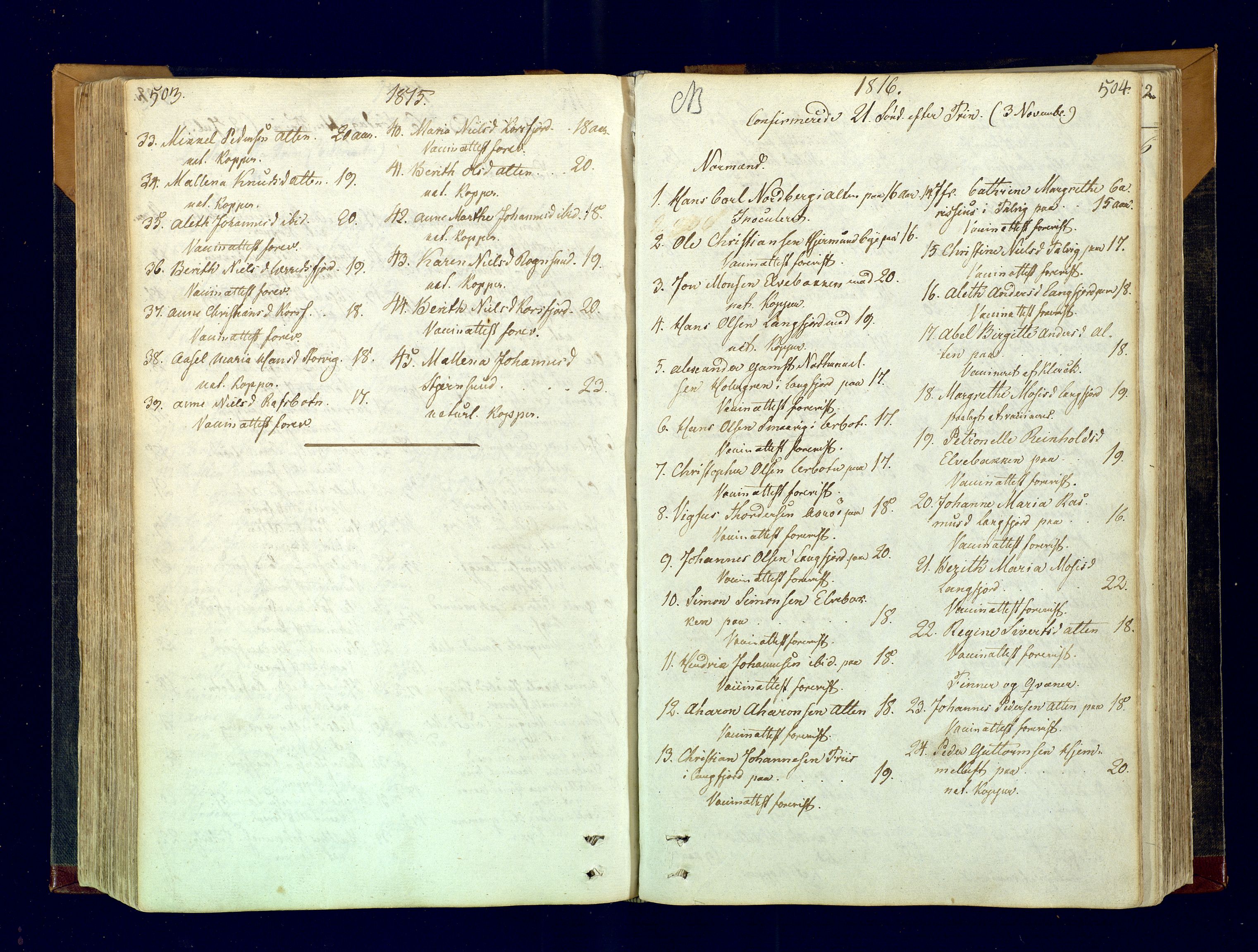 Talvik sokneprestkontor, AV/SATØ-S-1337/H/Ha/L0007kirke: Parish register (official) no. 7, 1813-1821, p. 503-504