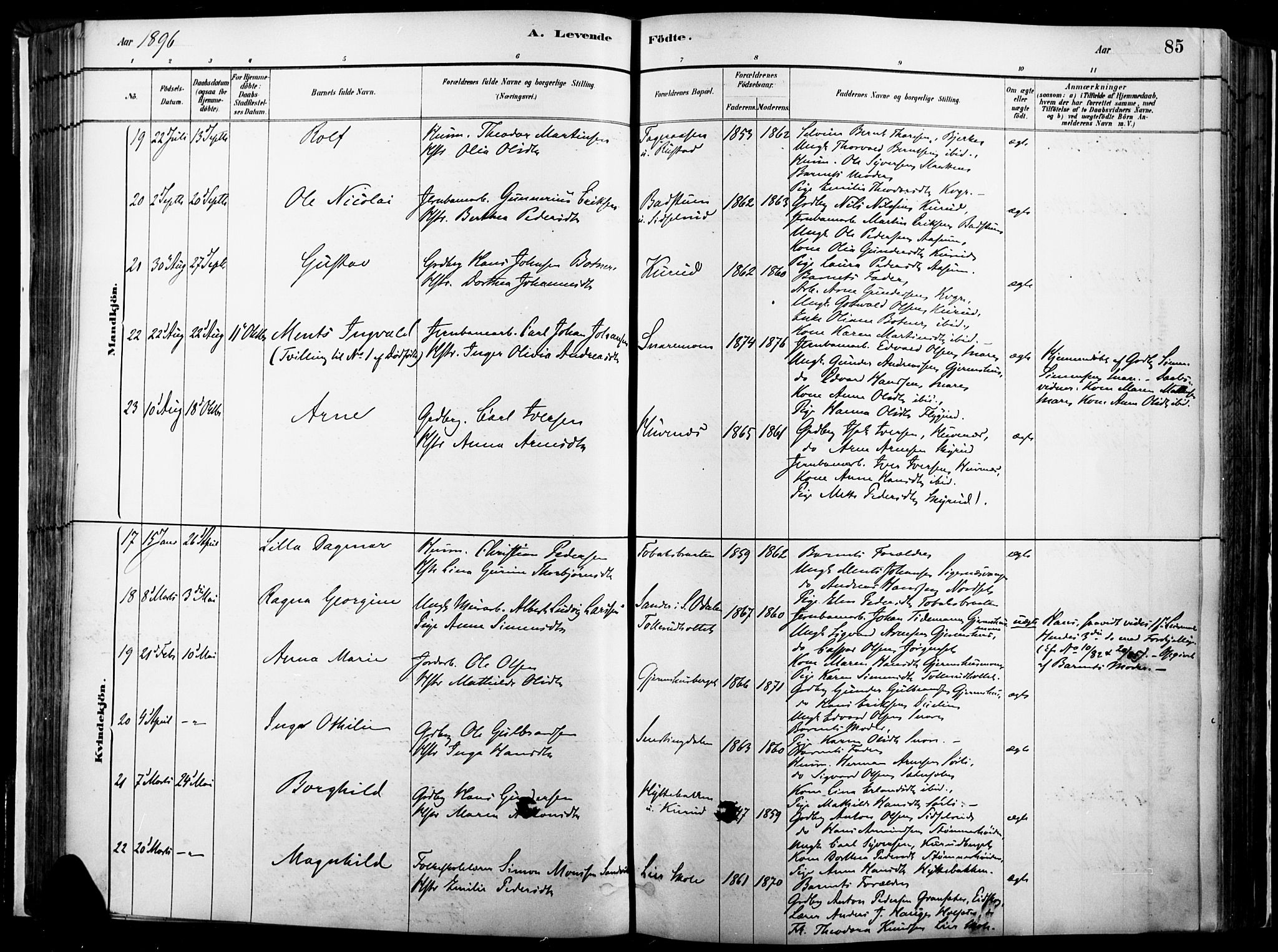 Vinger prestekontor, AV/SAH-PREST-024/H/Ha/Haa/L0014: Parish register (official) no. 14, 1881-1900, p. 85