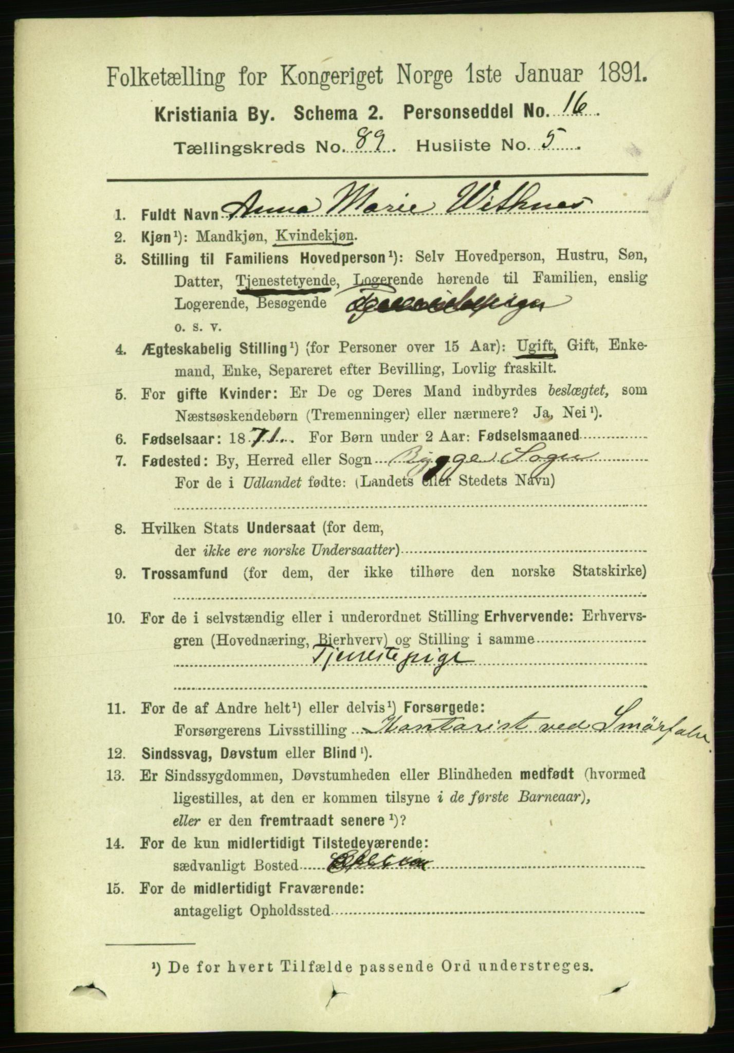 RA, 1891 census for 0301 Kristiania, 1891, p. 44116