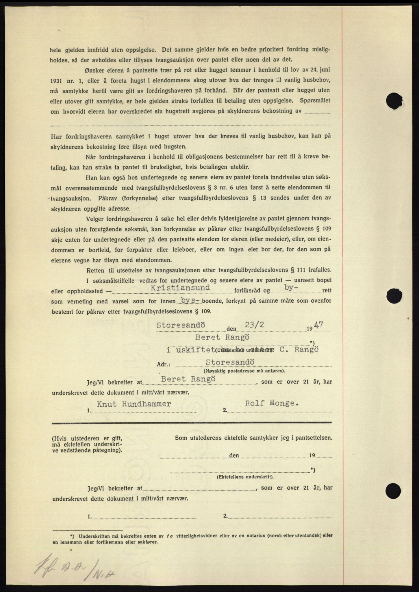 Nordmøre sorenskriveri, AV/SAT-A-4132/1/2/2Ca: Mortgage book no. B95, 1946-1947, Diary no: : 472/1947