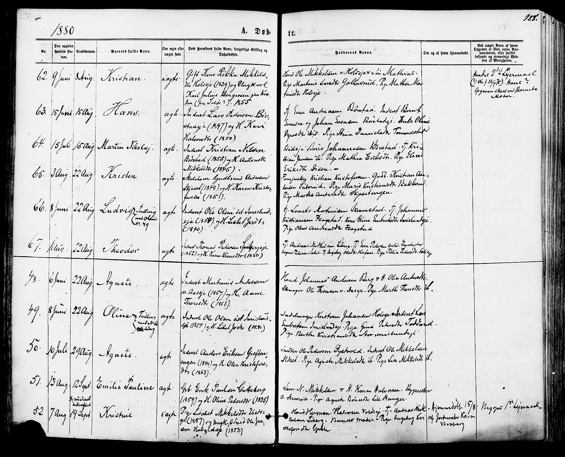 Vang prestekontor, Hedmark, AV/SAH-PREST-008/H/Ha/Haa/L0015: Parish register (official) no. 15, 1871-1885, p. 128